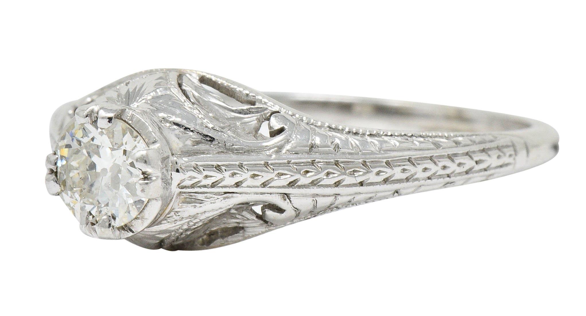 Art Deco 0.42 CTW Diamond Platinum Foliate Engagement RingRing - Wilson's Estate Jewelry