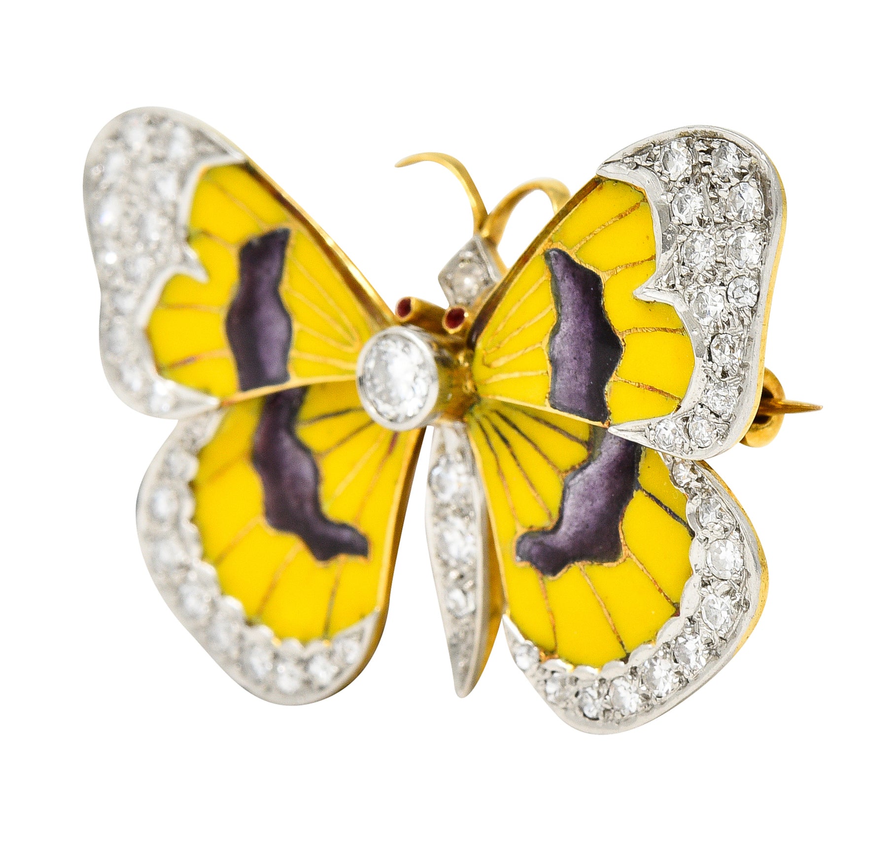 Van Cleef & Arpels French Diamond Enamel Platinum-Topped 18 Karat Yellow Gold Butterfly Brooch Wilson's Estate Jewelry