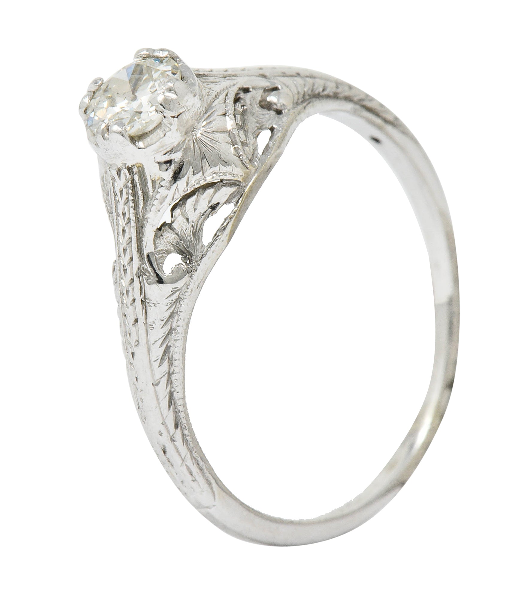 Art Deco 0.42 CTW Diamond Platinum Foliate Engagement RingRing - Wilson's Estate Jewelry