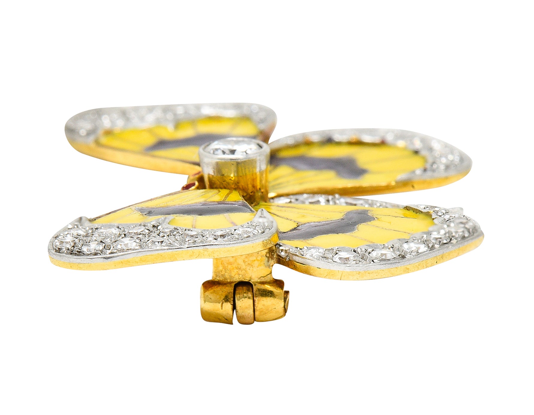 Van Cleef & Arpels French Diamond Enamel Platinum-Topped 18 Karat Yellow Gold Butterfly Brooch Wilson's Estate Jewelry