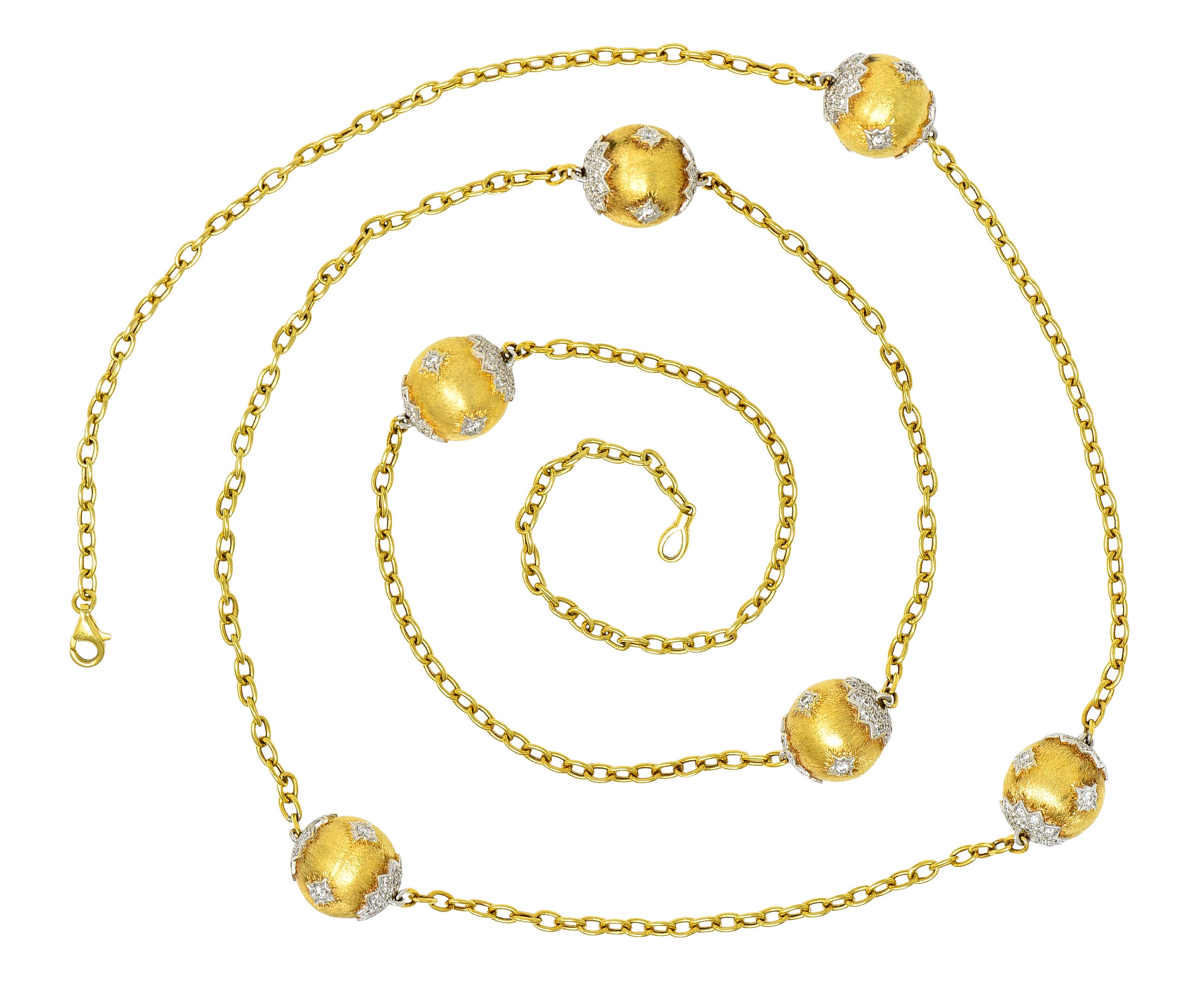 Contemporary 3.60 CTW Diamond Platinum 18 Karat Yellow Gold Lacey Sphere Station Chain Necklace Wilson's Estate Jewelry