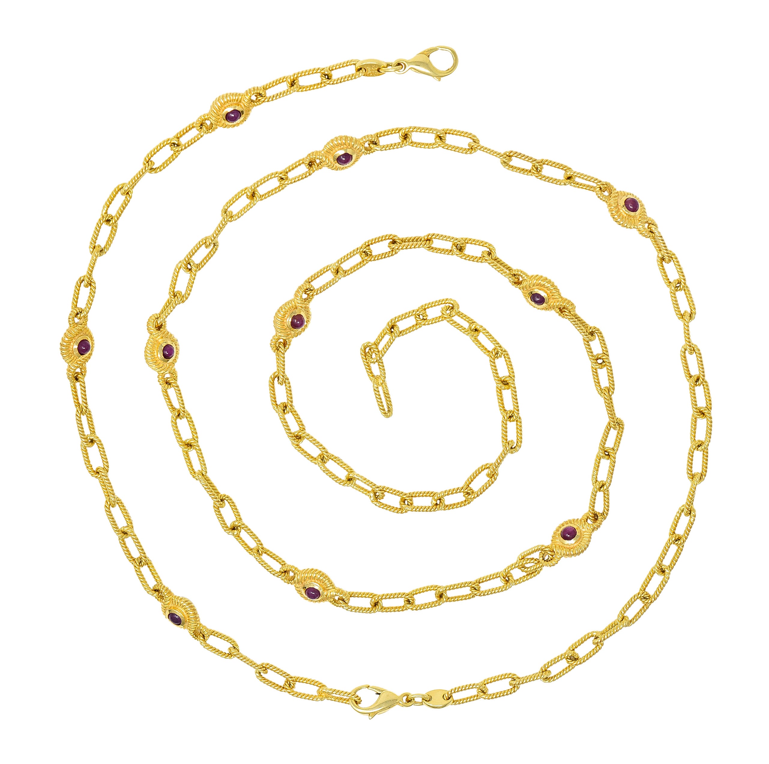 ## waiting for total weight .11111 1980's Ruby Sapphire Cabochon 14 Karat Yellow Gold Twisted Rope Vintage Paperclip Chain Station Necklace Bracelet Set Wilson's Estate Jewelry