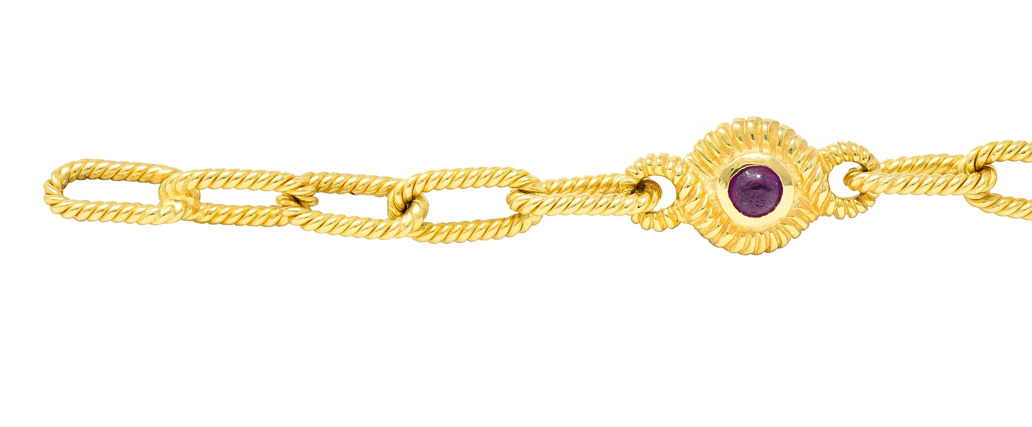 ## waiting for total weight .11111 1980's Ruby Sapphire Cabochon 14 Karat Yellow Gold Twisted Rope Vintage Paperclip Chain Station Necklace Bracelet Set Wilson's Estate Jewelry