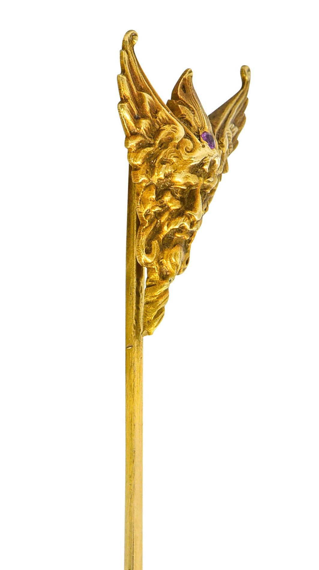 Art Nouveau Ruby 14 Karat Gold Hypnos Greek God Green Man Stickpin - Wilson's Estate Jewelry