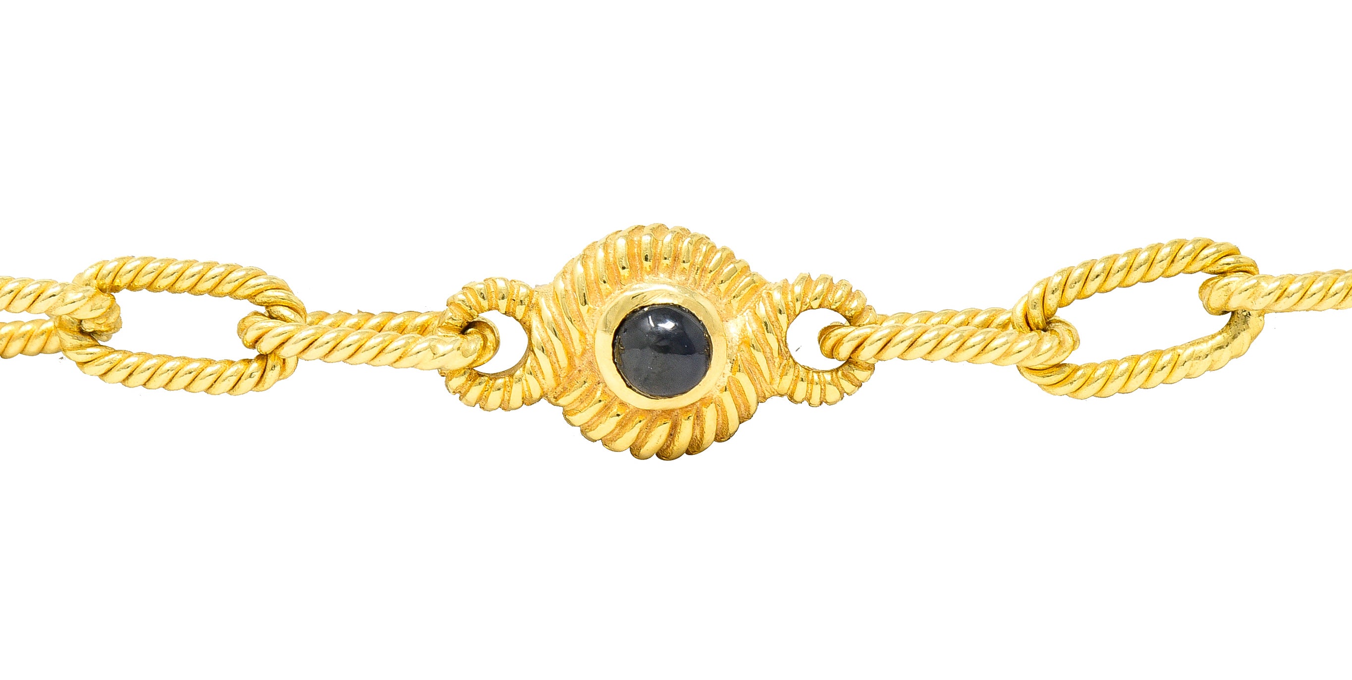 ## waiting for total weight .11111 1980's Ruby Sapphire Cabochon 14 Karat Yellow Gold Twisted Rope Vintage Paperclip Chain Station Necklace Bracelet Set Wilson's Estate Jewelry