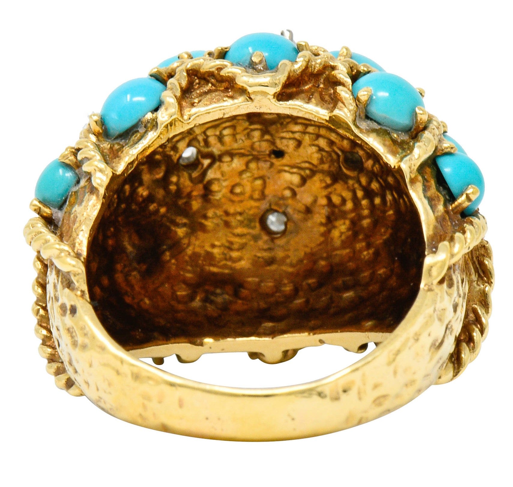 Vintage Turquoise Diamond 14 Karat Gold Cluster Bombe Band RingRing - Wilson's Estate Jewelry