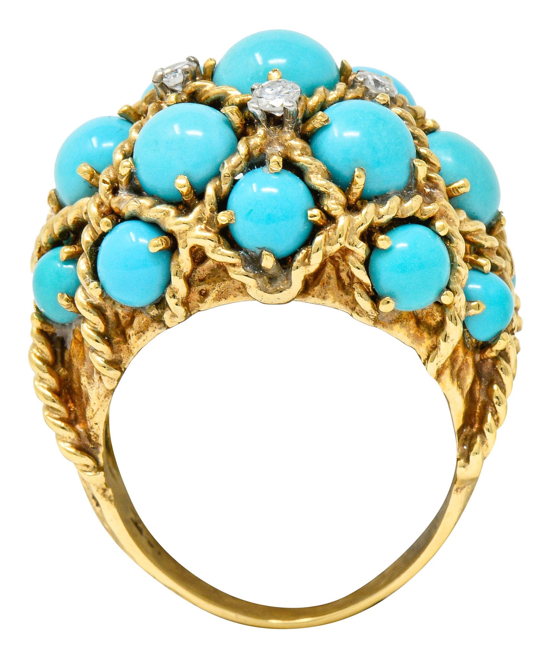 Vintage Turquoise Diamond 14 Karat Gold Cluster Bombe Band RingRing - Wilson's Estate Jewelry