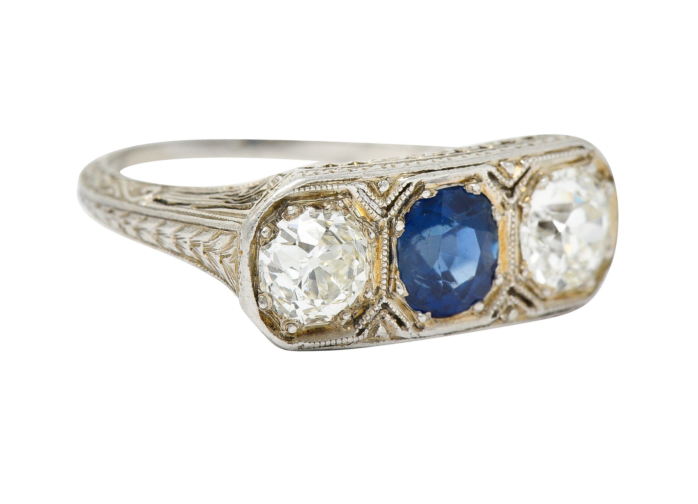 Edwardian 2.30 CTW No Heat Sapphire Diamond Platinum Heart Band Ring GIARing - Wilson's Estate Jewelry