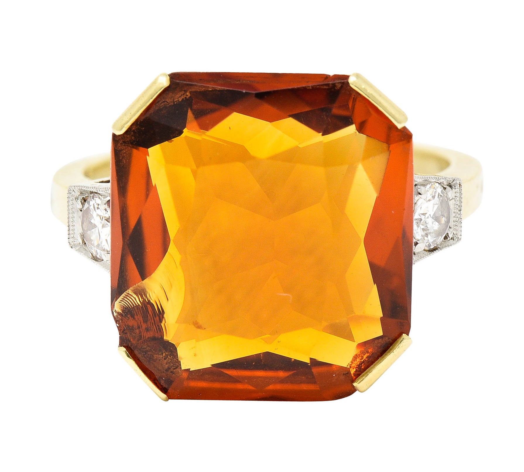 .11111 Early Art Deco Diamond Citrine Platinum-Topped 14 Karat Yellow Gold RingRing - Wilson's Estate Jewelry