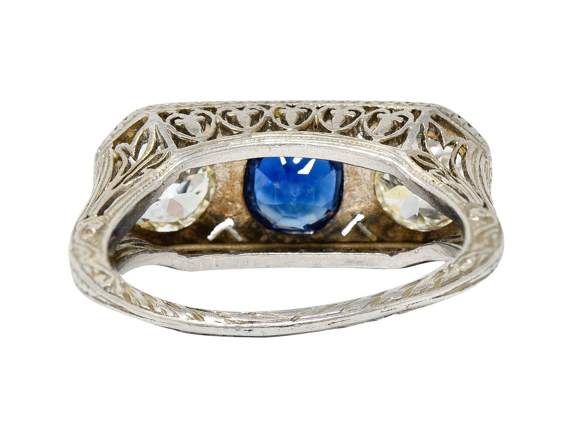 Edwardian 2.30 CTW No Heat Sapphire Diamond Platinum Heart Band Ring GIARing - Wilson's Estate Jewelry