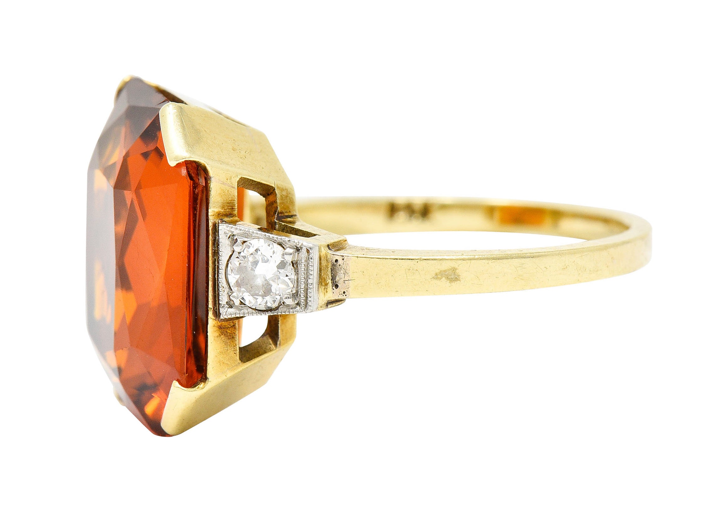 .11111 Early Art Deco Diamond Citrine Platinum-Topped 14 Karat Yellow Gold RingRing - Wilson's Estate Jewelry