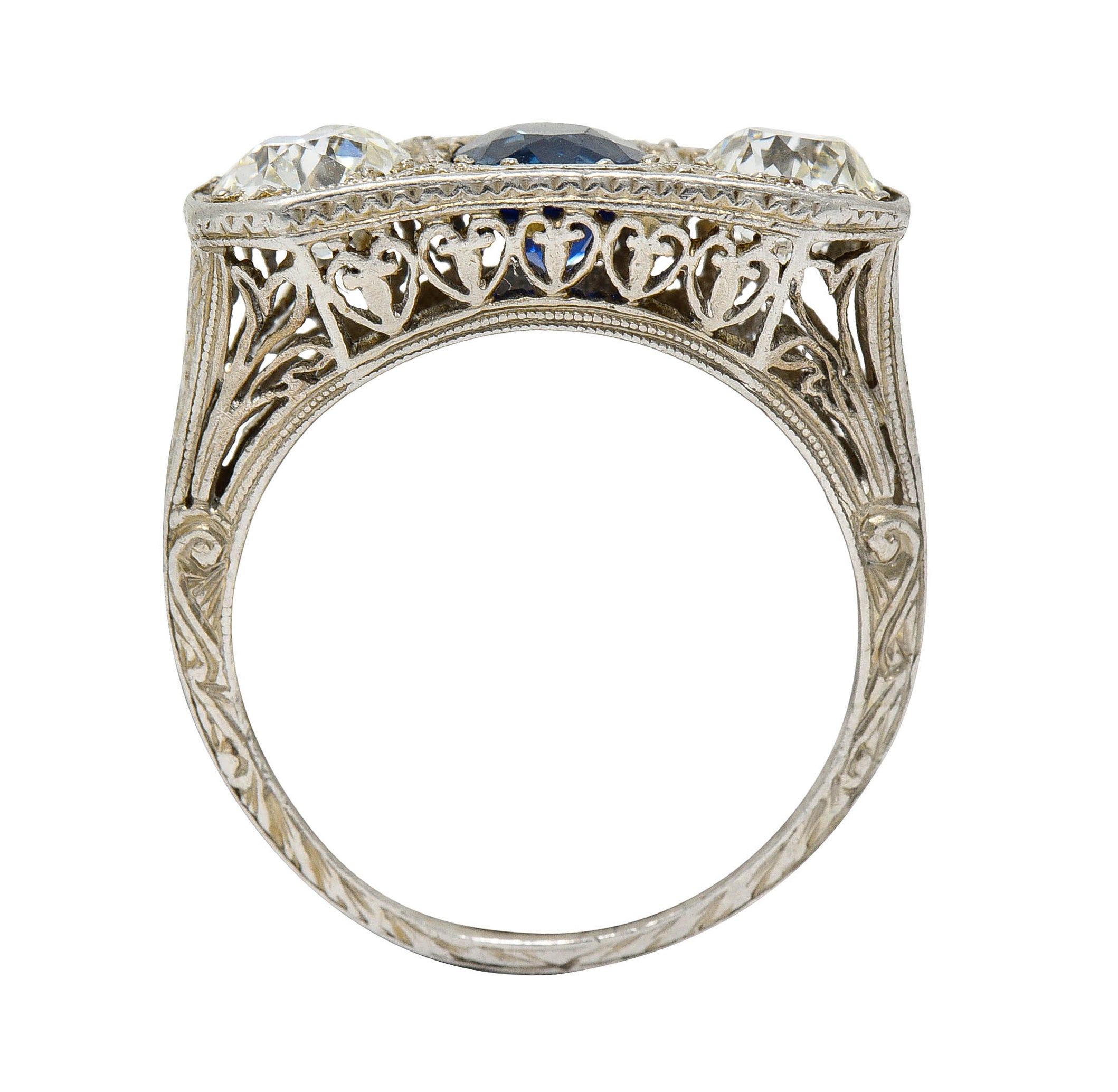 Edwardian 2.30 CTW No Heat Sapphire Diamond Platinum Heart Band Ring GIARing - Wilson's Estate Jewelry