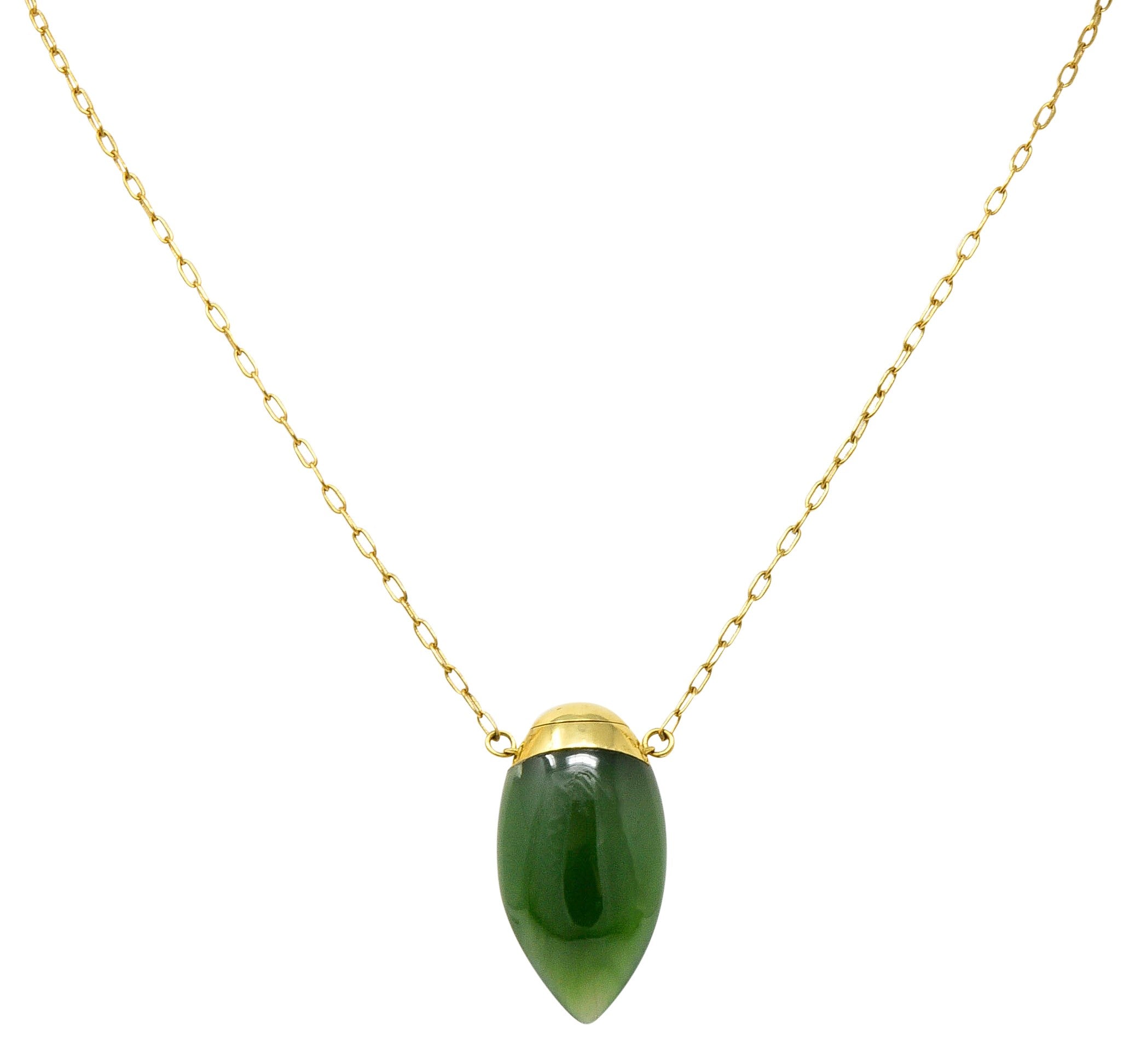 Elsa Peretti Tiffany & Co. Nephrite Jade 18 Karat Gold Perfume Bottle NecklaceNecklace - Wilson's Estate Jewelry