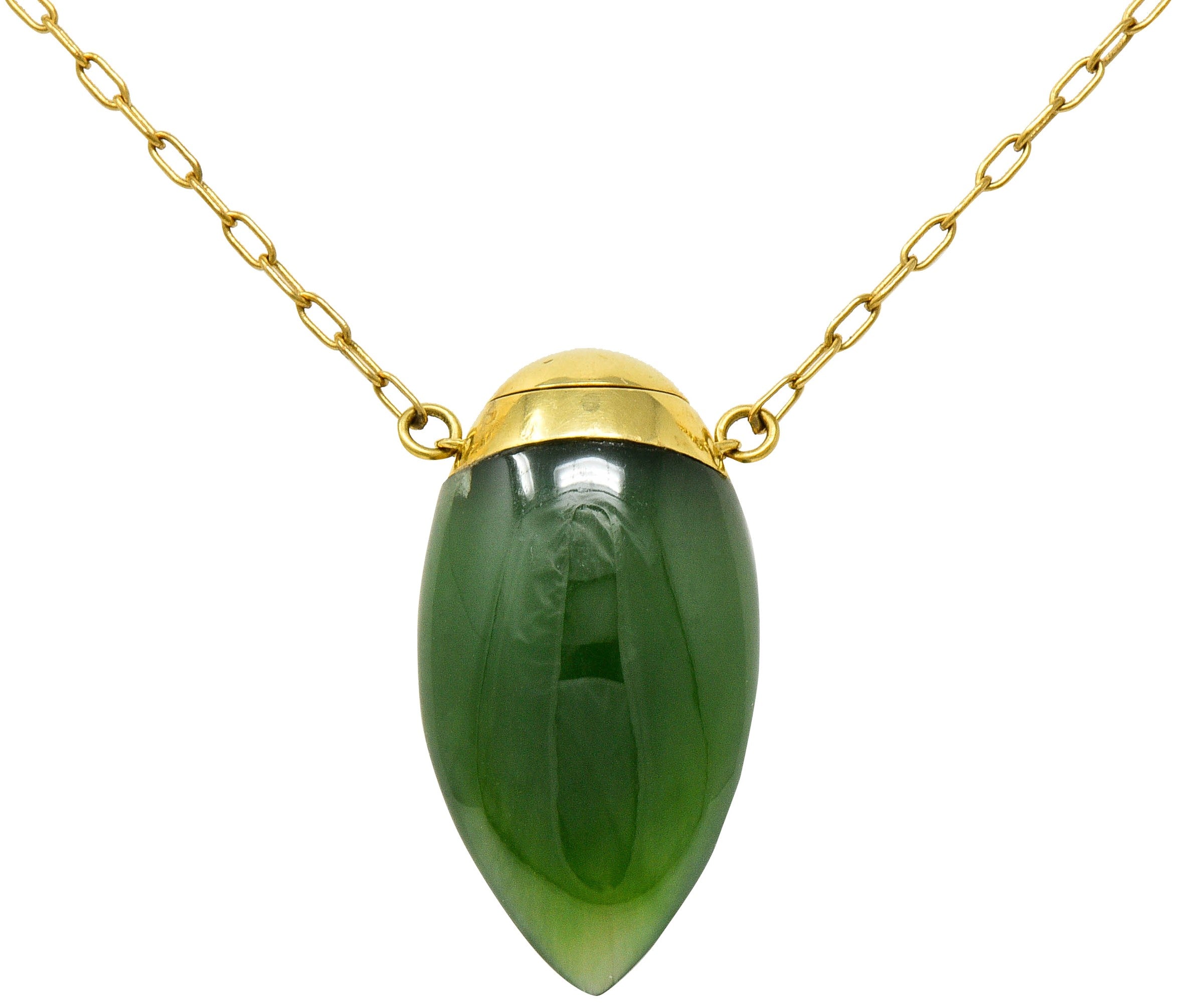 Elsa Peretti Tiffany & Co. Nephrite Jade 18 Karat Gold Perfume Bottle NecklaceNecklace - Wilson's Estate Jewelry