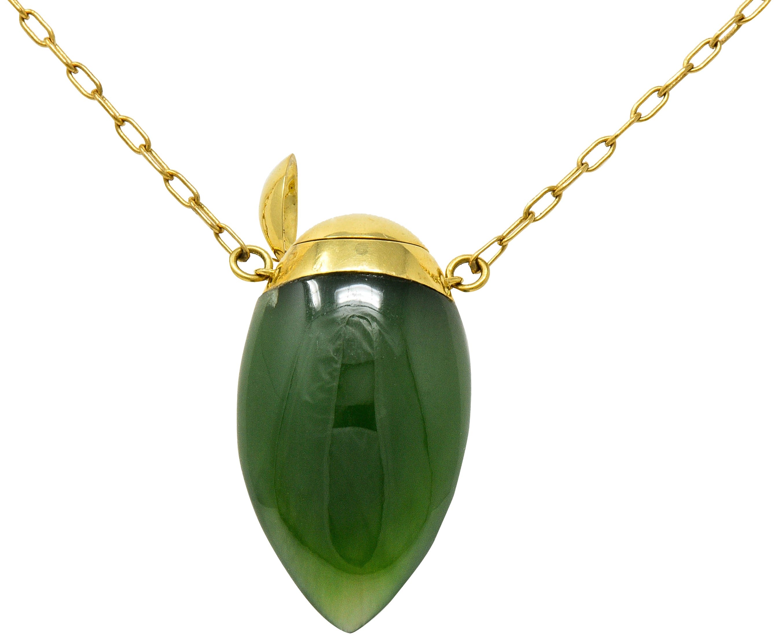 Elsa Peretti Tiffany & Co. Nephrite Jade 18 Karat Gold Perfume Bottle NecklaceNecklace - Wilson's Estate Jewelry