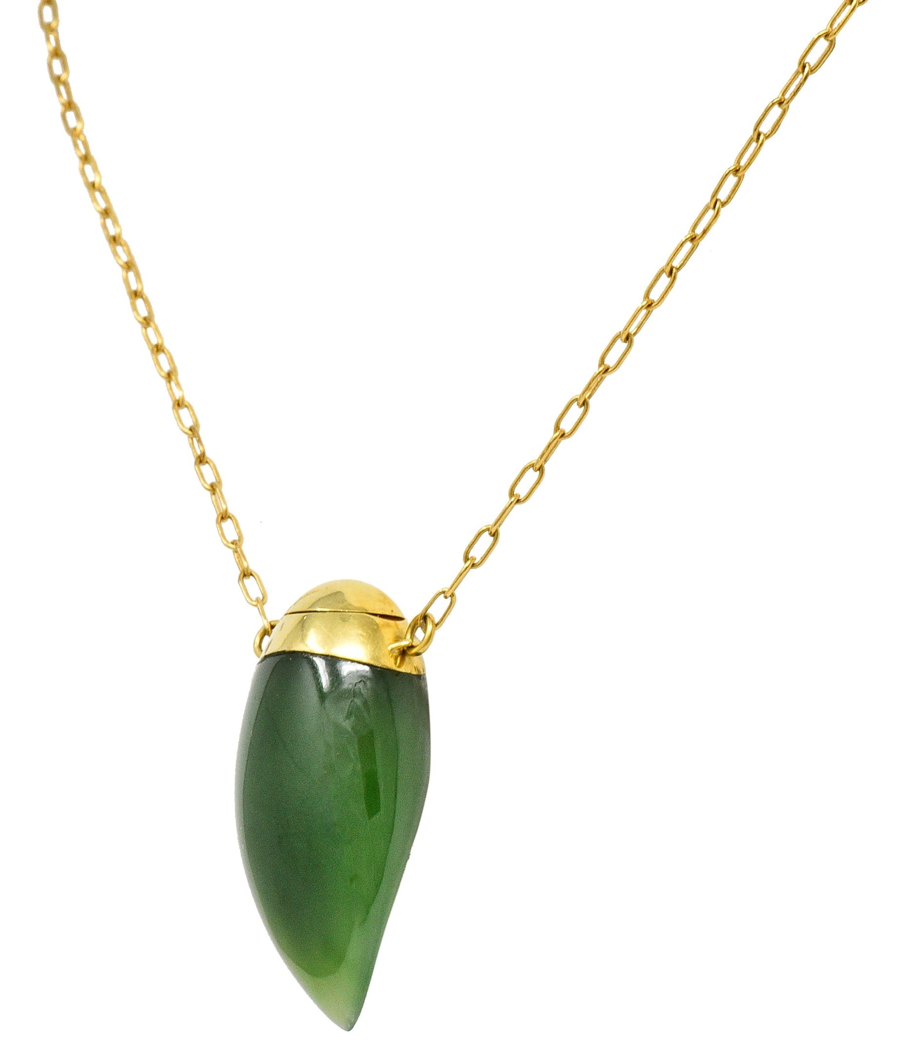 Elsa Peretti Tiffany & Co. Nephrite Jade 18 Karat Gold Perfume Bottle NecklaceNecklace - Wilson's Estate Jewelry