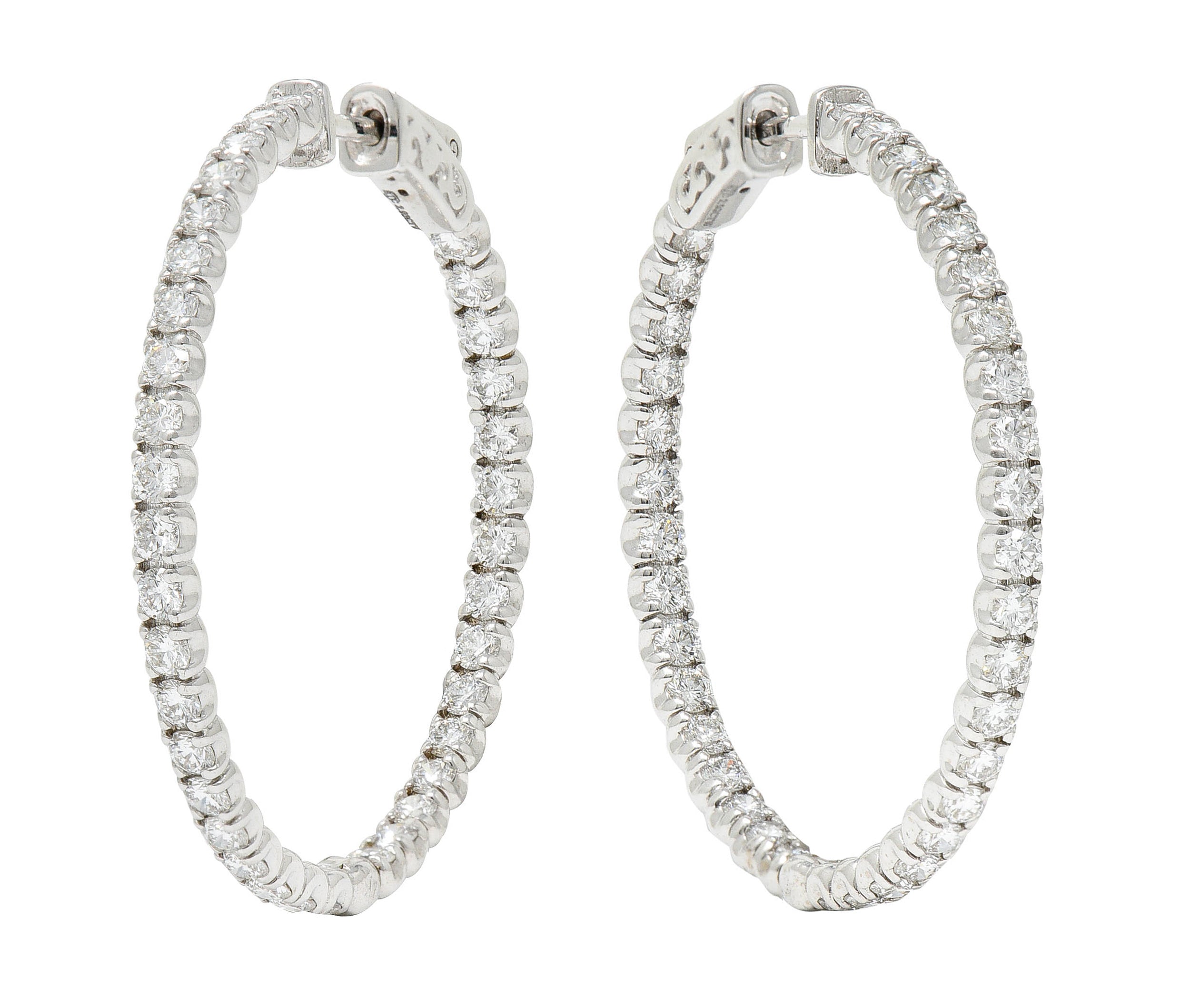 .11111 Contemporary 3.00 CTW Diamond 14 Karat White Gold 35 MM Hoop EarringsEarrings - Wilson's Estate Jewelry