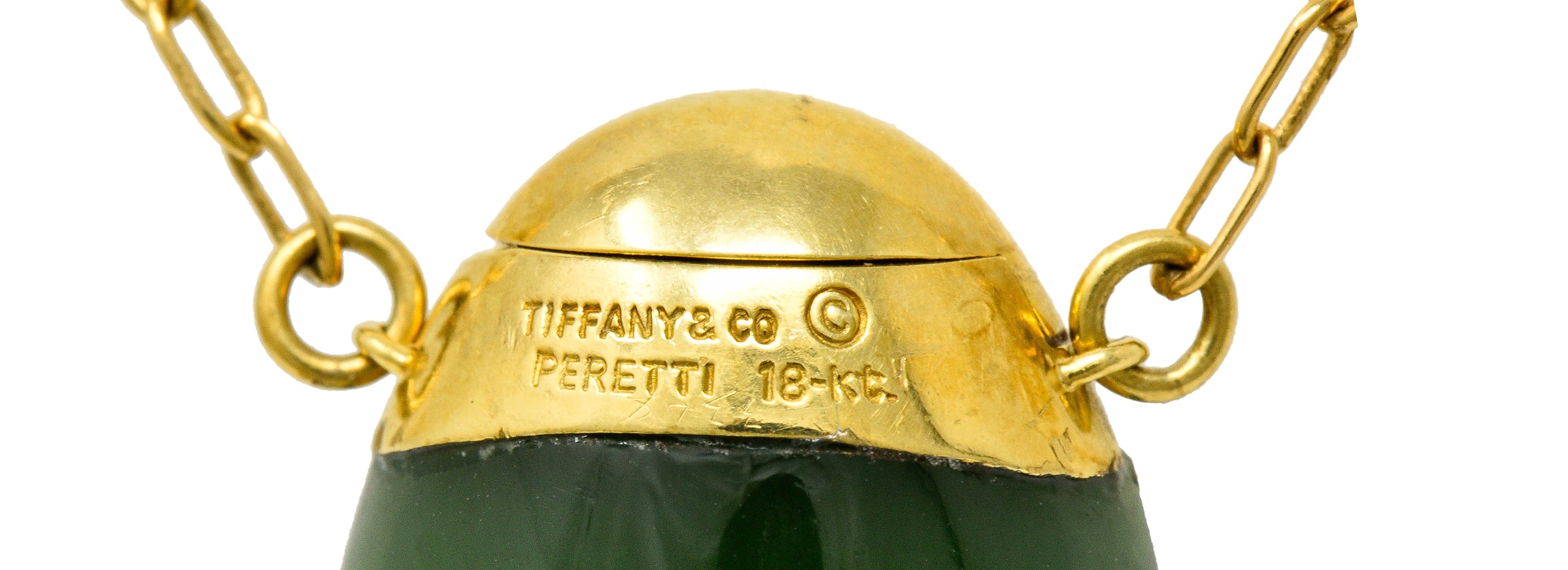 Elsa Peretti Tiffany & Co. Nephrite Jade 18 Karat Gold Perfume Bottle NecklaceNecklace - Wilson's Estate Jewelry