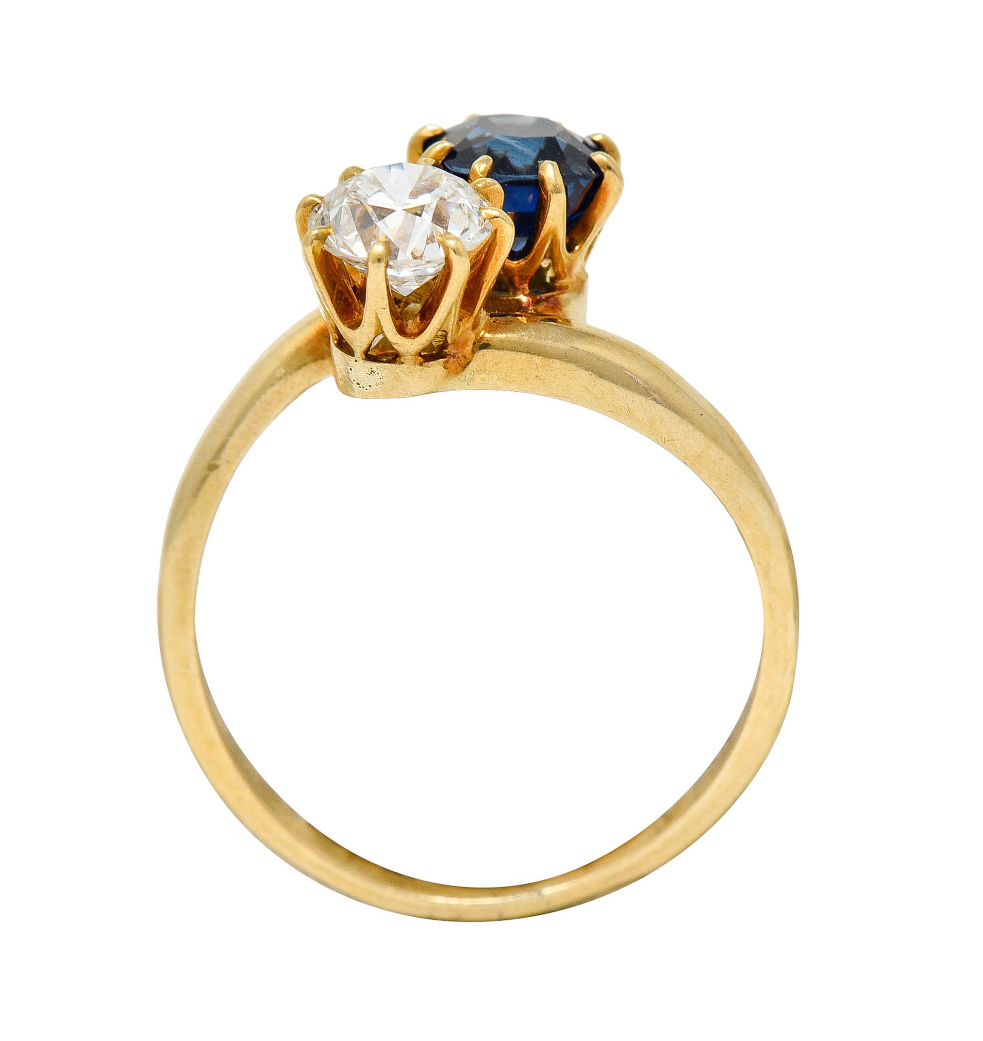 Victorian 1.75 CTW Diamond No Heat Sapphire 18 Karat Gold Toi Et Moi Ring GIARing - Wilson's Estate Jewelry