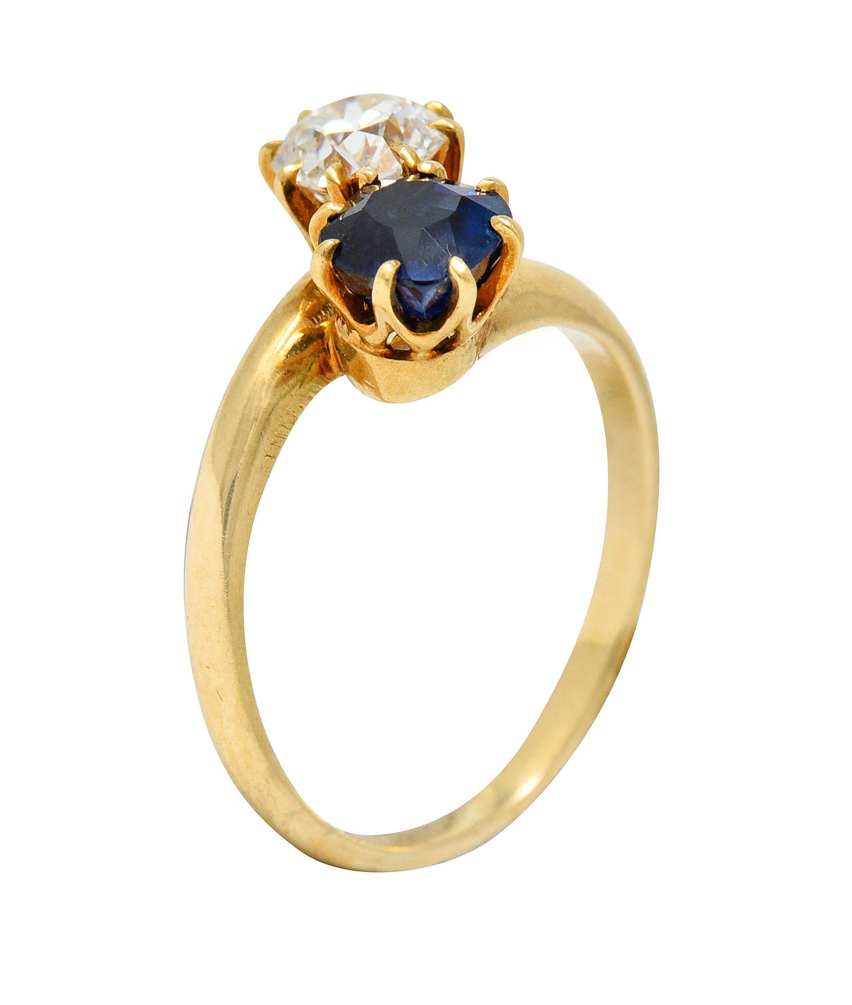 Victorian 1.75 CTW Diamond No Heat Sapphire 18 Karat Gold Toi Et Moi Ring GIARing - Wilson's Estate Jewelry