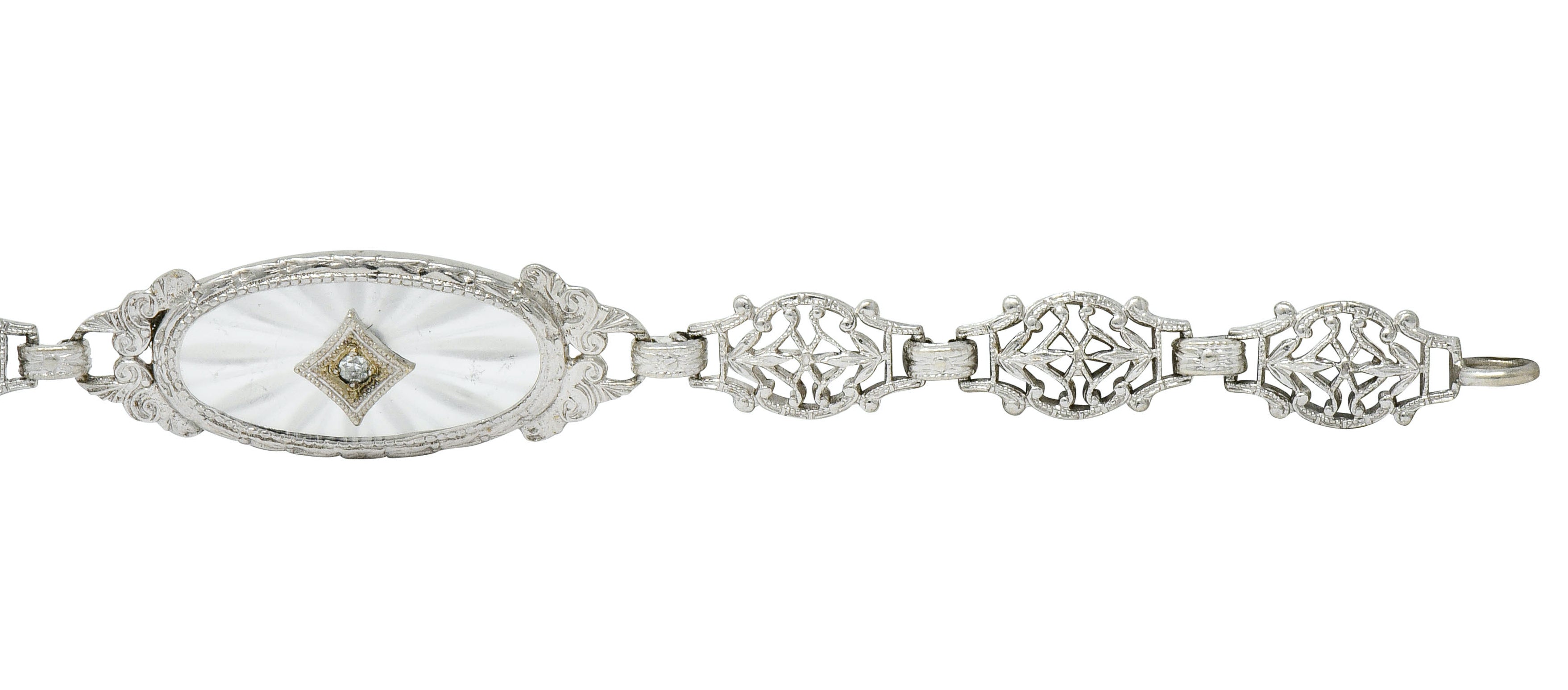 Art Deco Camphor Glass Diamond Platinum Link Bracelet - Wilson's Estate Jewelry