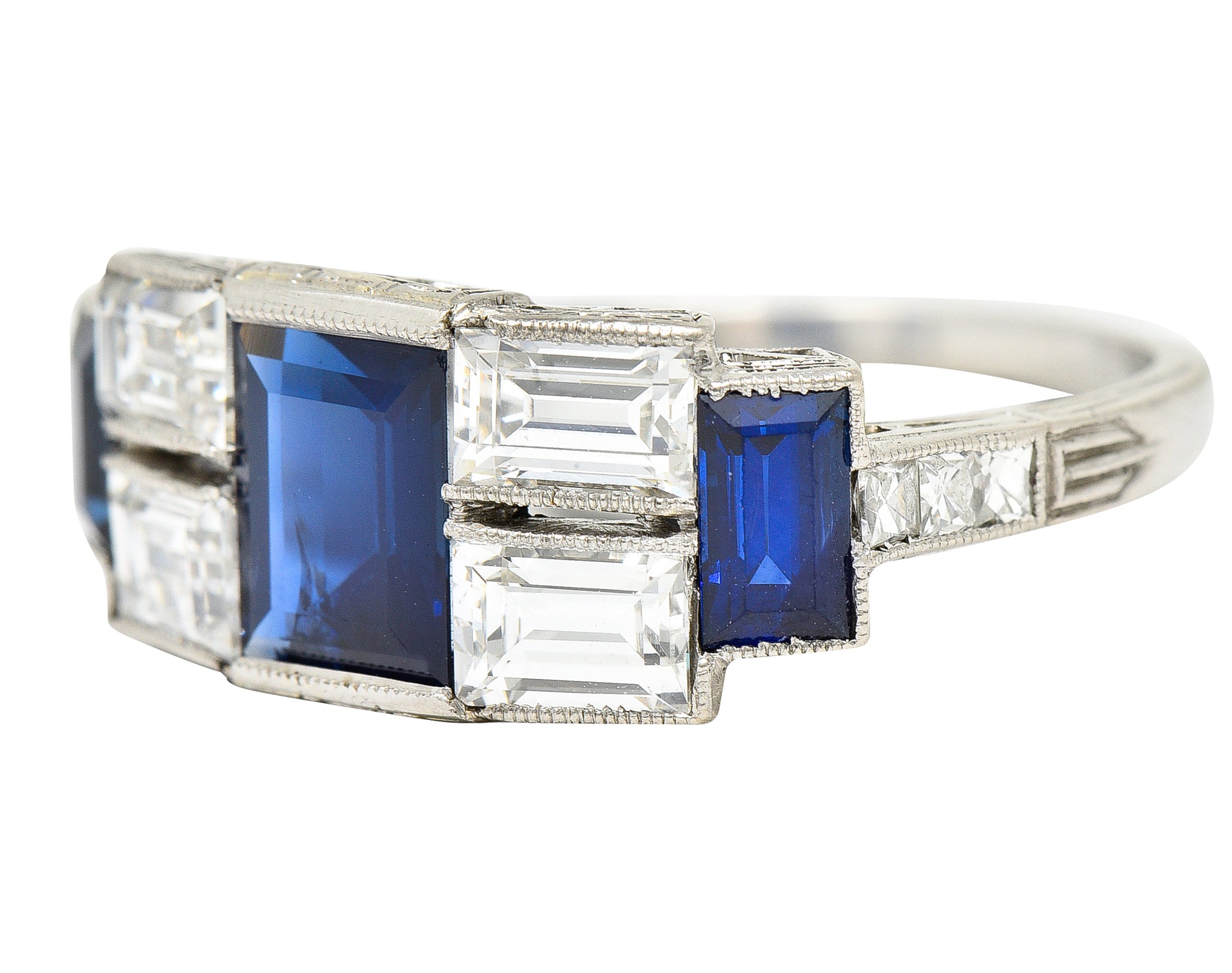 Art Deco 3.75 CTW Sapphire Diamond Platinum Gemstone Band Ring Wilson's Estate Jewelry