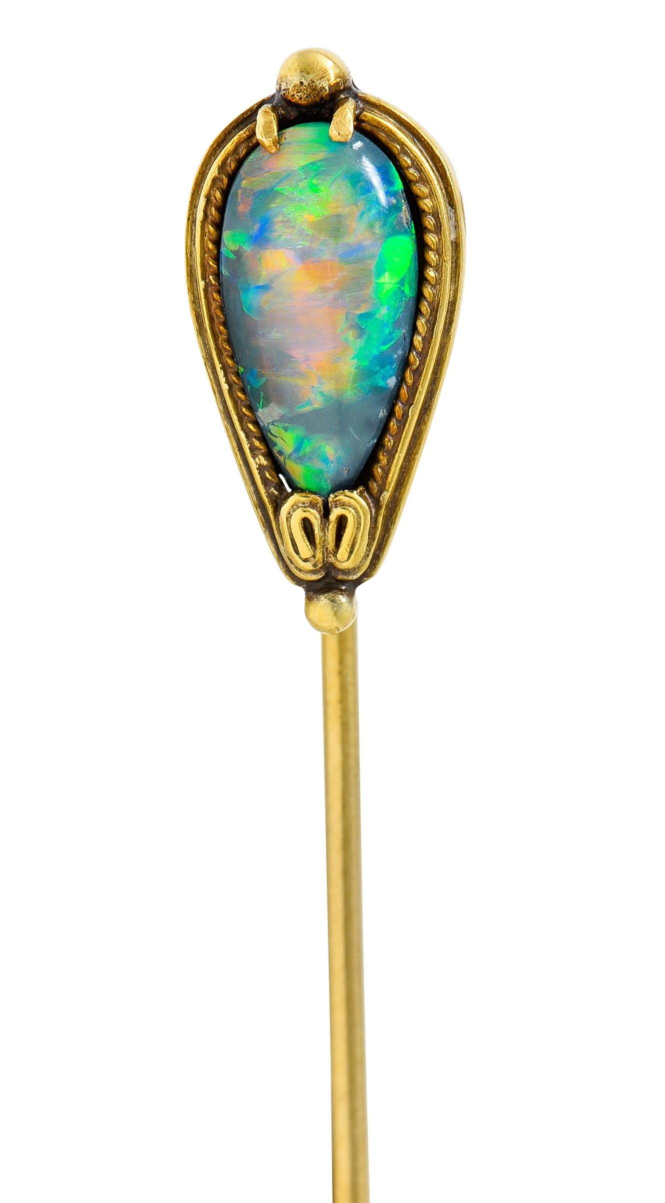 .11111 1905 Art Nouveau Tiffany & Co. Black Opal Cabochon 18 Karat Gold StickpinStick Pin - Wilson's Estate Jewelry