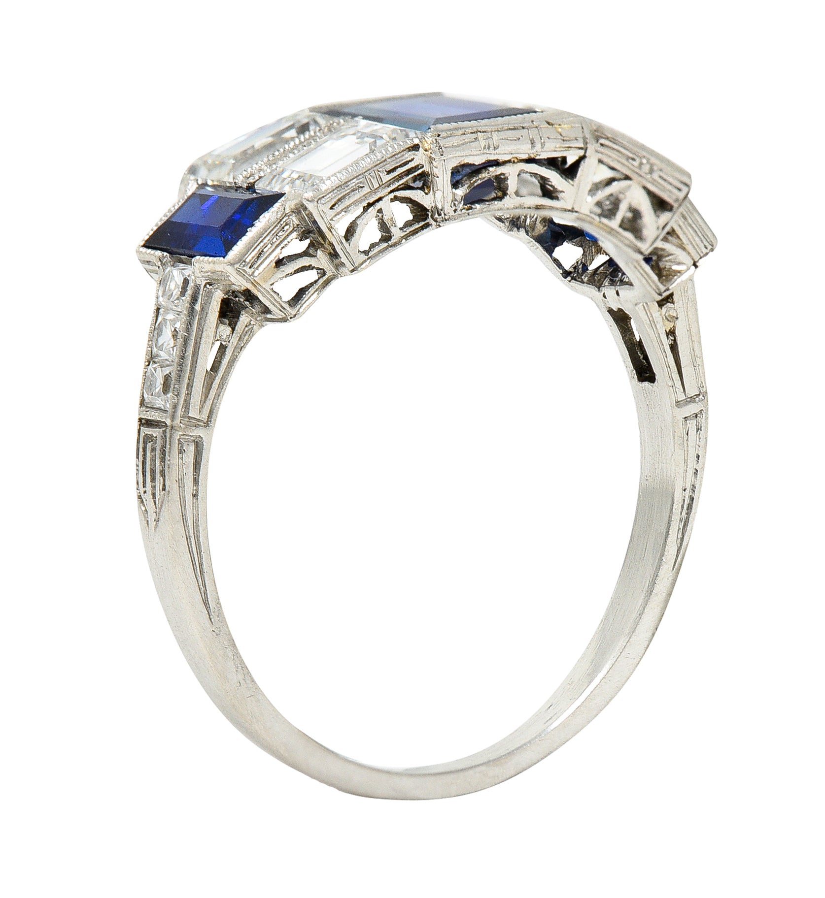 Art Deco 3.75 CTW Sapphire Diamond Platinum Gemstone Band Ring Wilson's Estate Jewelry