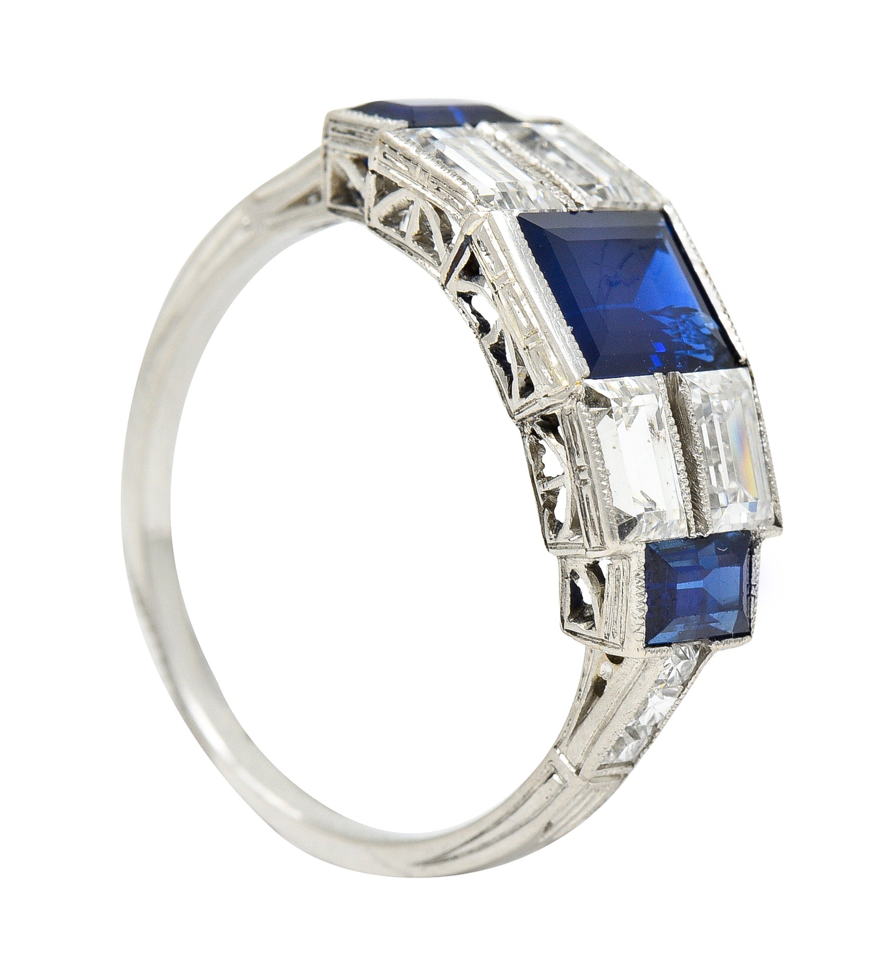 Art Deco 3.75 CTW Sapphire Diamond Platinum Gemstone Band Ring Wilson's Estate Jewelry