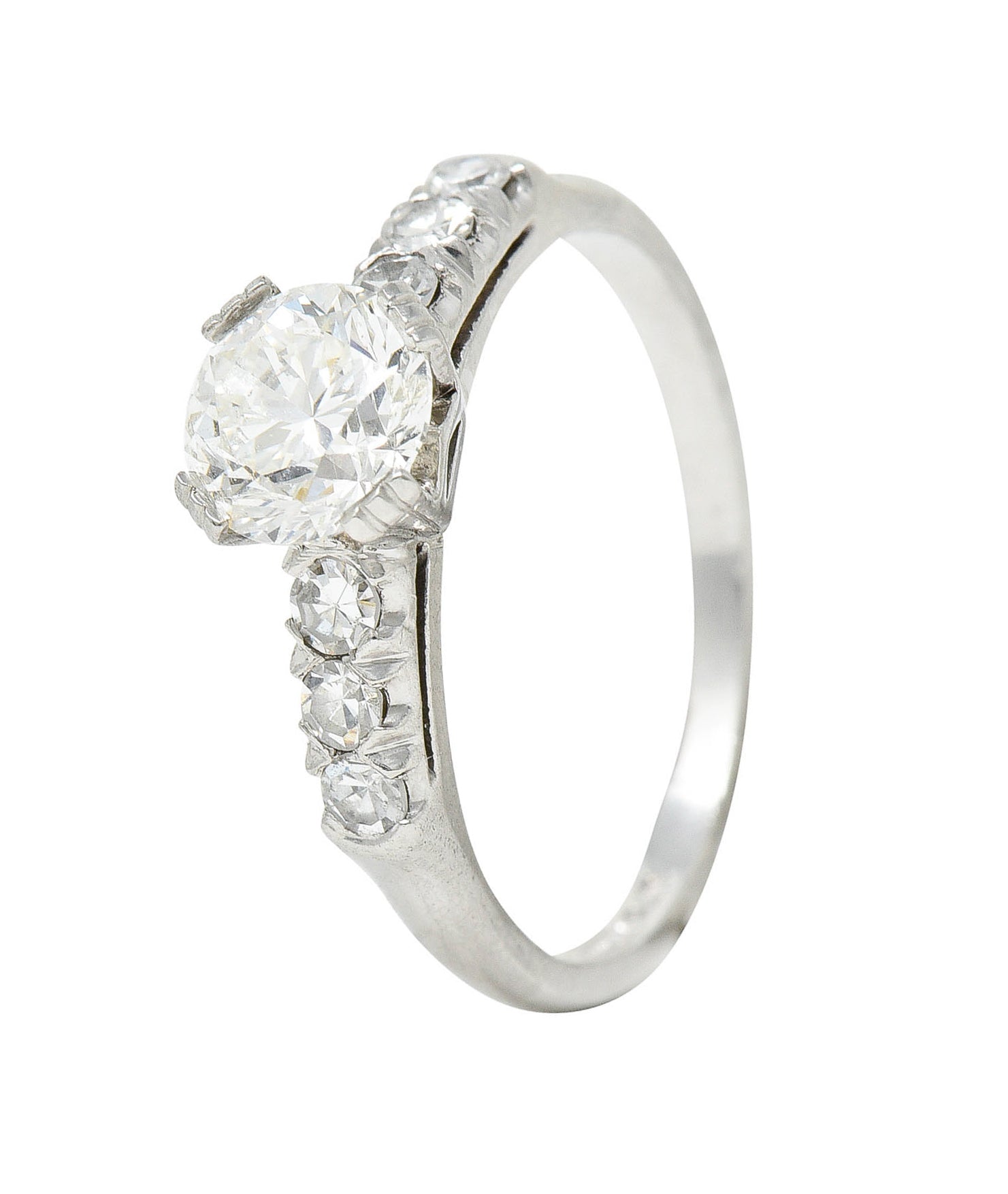 Retro 1.18 CTW Diamond Platinum Fishtail Engagement Ring GIARing - Wilson's Estate Jewelry