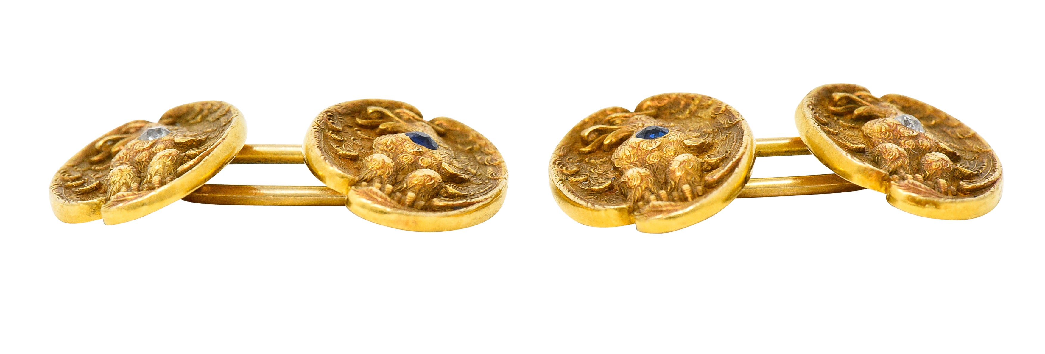 .11111 George O. Street & Sons Sapphire Diamond 14 Karat Yellow Gold Eagle Men's CufflinksCufflinks - Wilson's Estate Jewelry