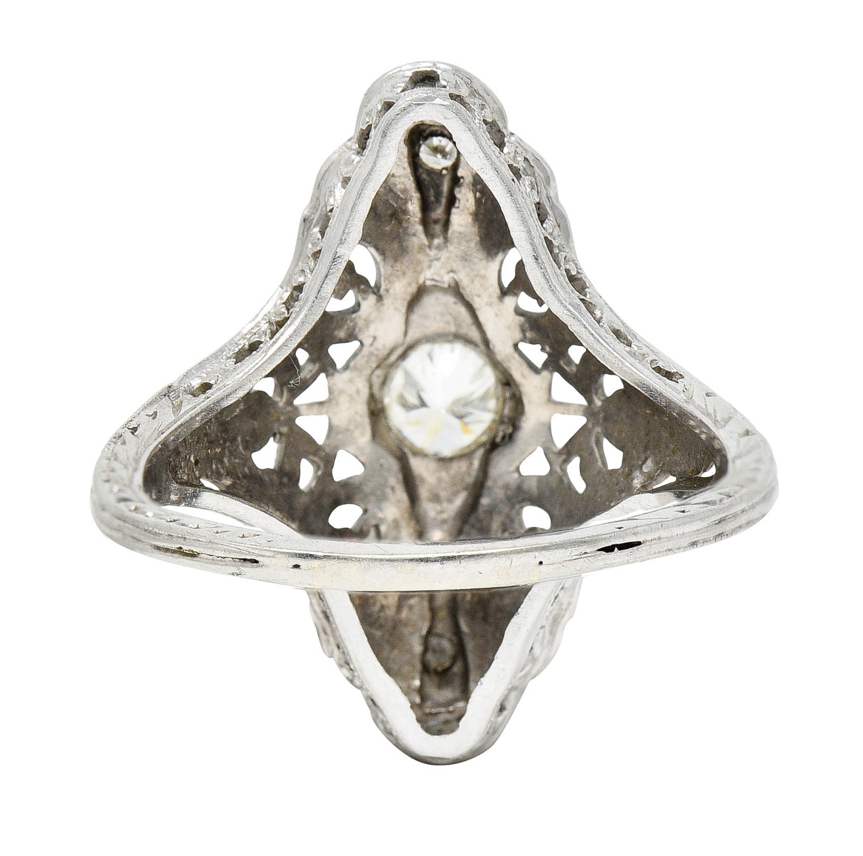 1920's Art Deco 0.30 CTW Diamond 18 Karat White Gold Lotus Dinner RingRing - Wilson's Estate Jewelry