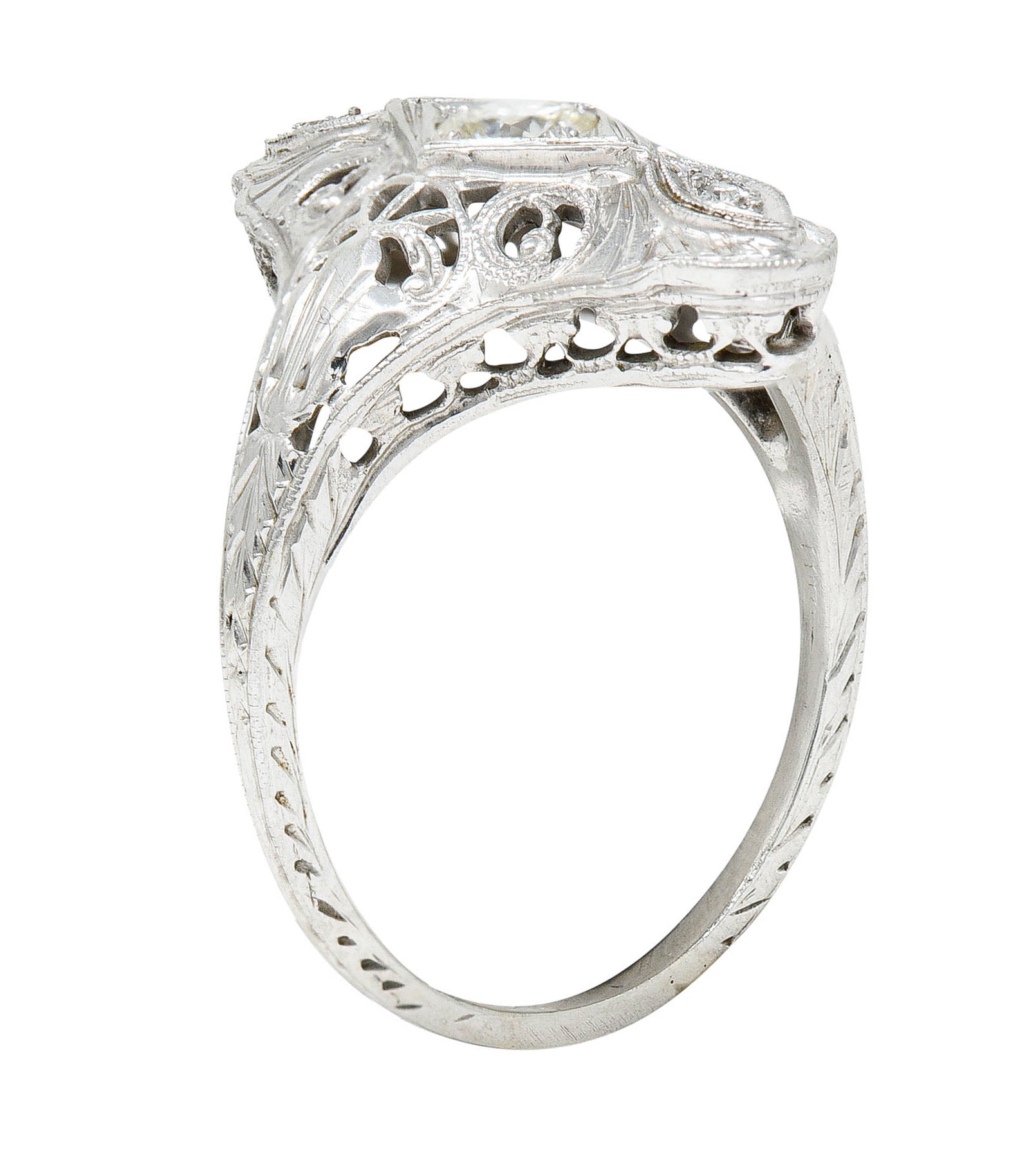 1920's Art Deco 0.30 CTW Diamond 18 Karat White Gold Lotus Dinner RingRing - Wilson's Estate Jewelry