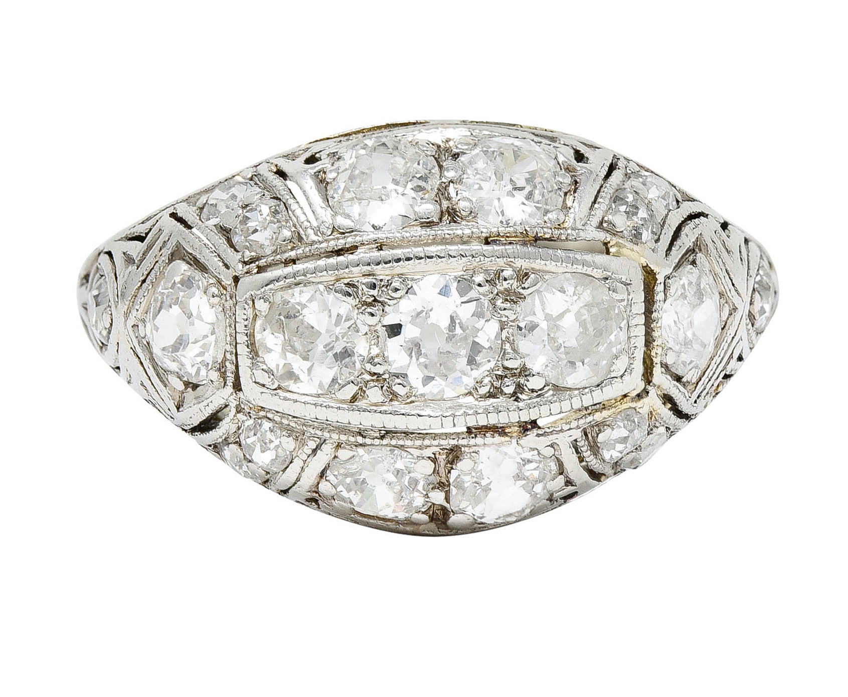 Edwardian 1.55 CTW Diamond 18 Karat White Gold Bombe Band RingRing - Wilson's Estate Jewelry