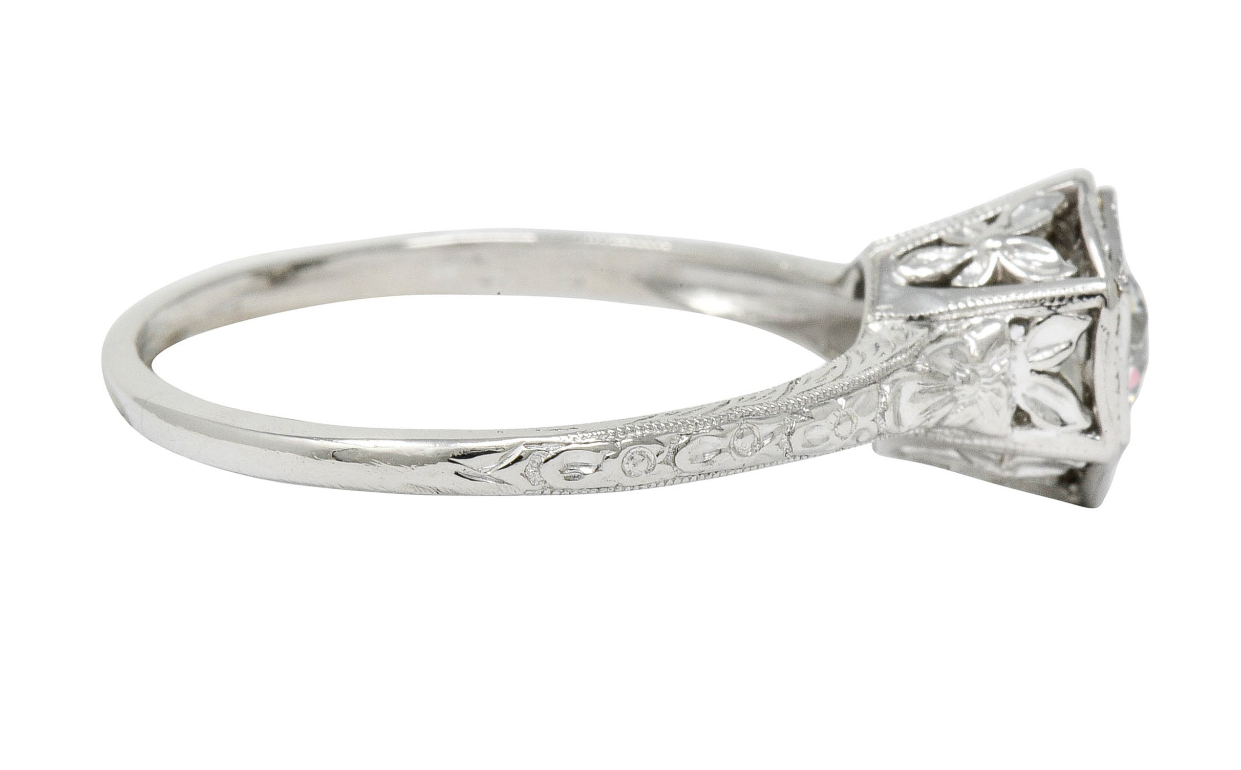 Edwardian 0.65 CTW Diamond Platinum Floral Hexagonal Engagement Ring - Wilson's Estate Jewelry