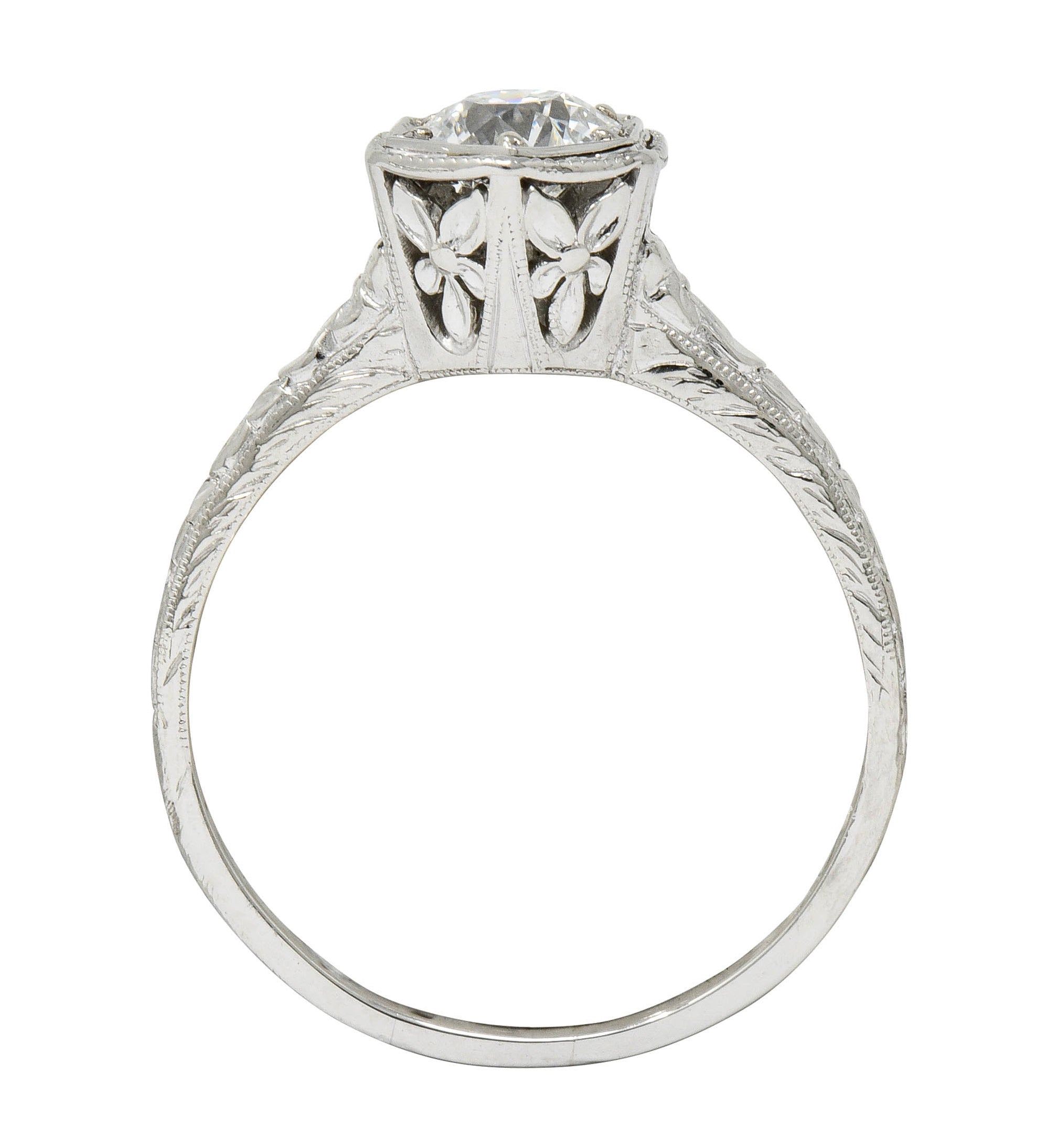 Edwardian 0.65 CTW Diamond Platinum Floral Hexagonal Engagement Ring - Wilson's Estate Jewelry