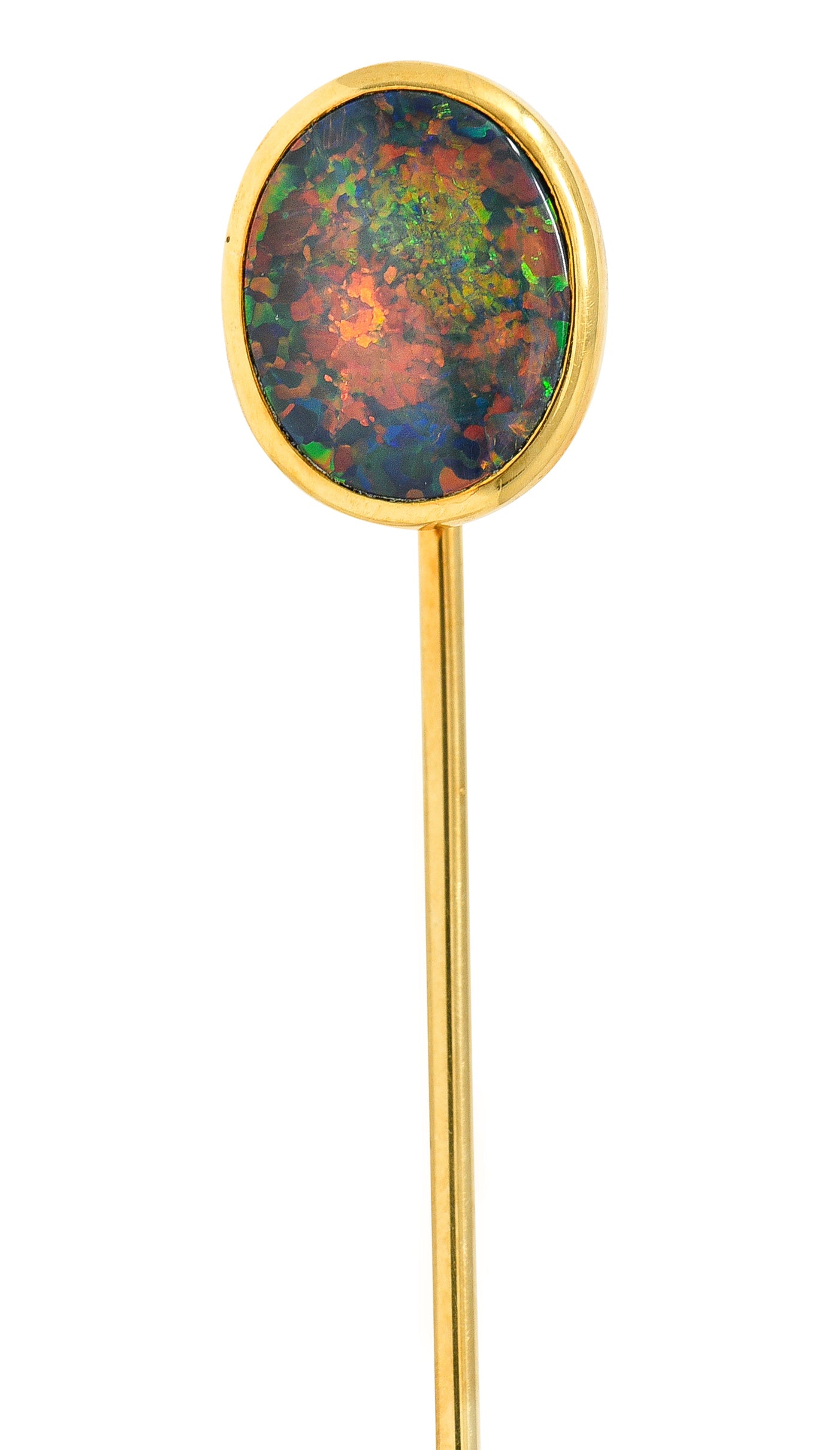 .11111 Victorian Black Opal Cabochon 18 Karat Gold Oval Stickpin GIAStick Pin - Wilson's Estate Jewelry