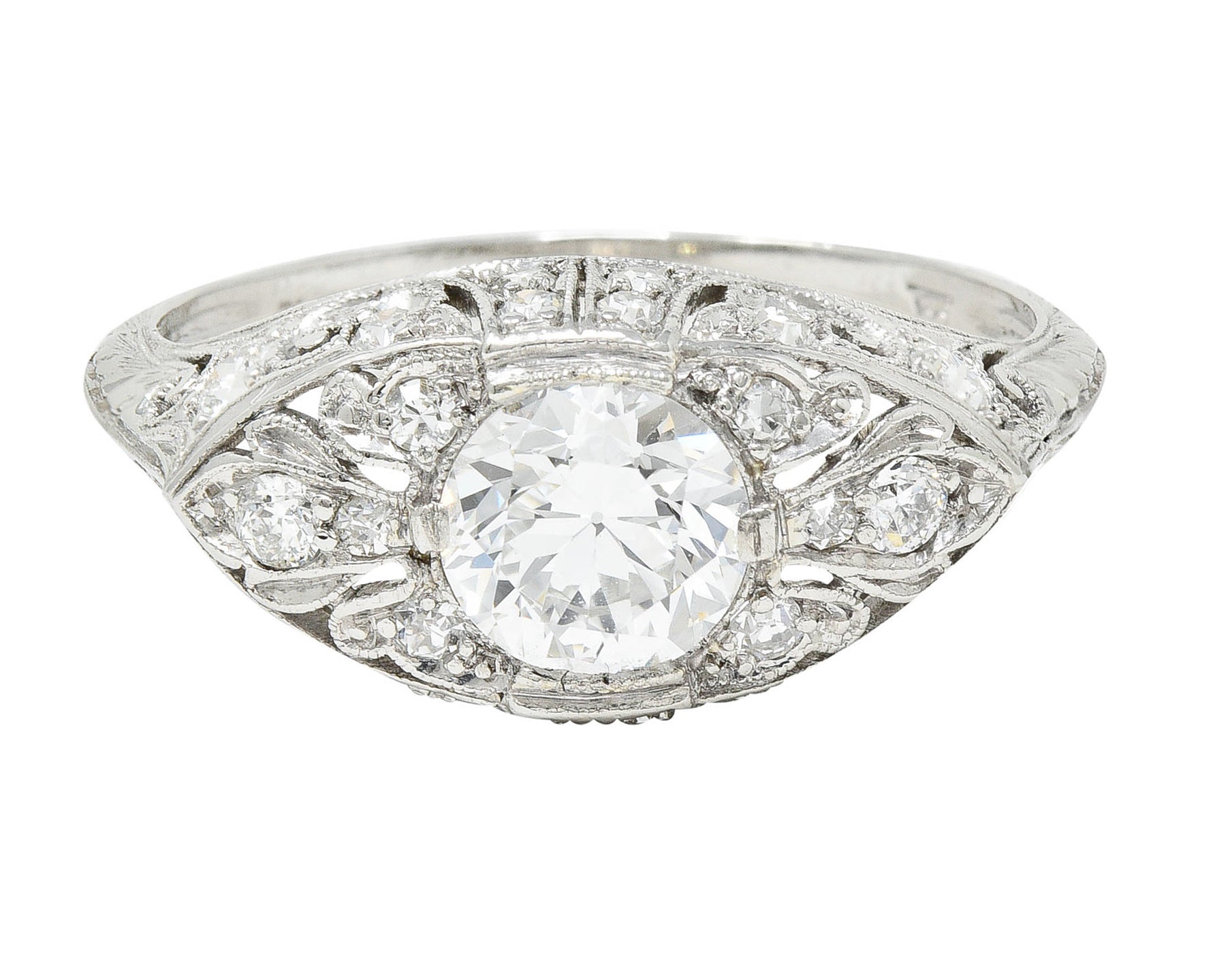 Edwardian 1.30 CTW Diamond Platinum Scrolled Engagement RingRing - Wilson's Estate Jewelry