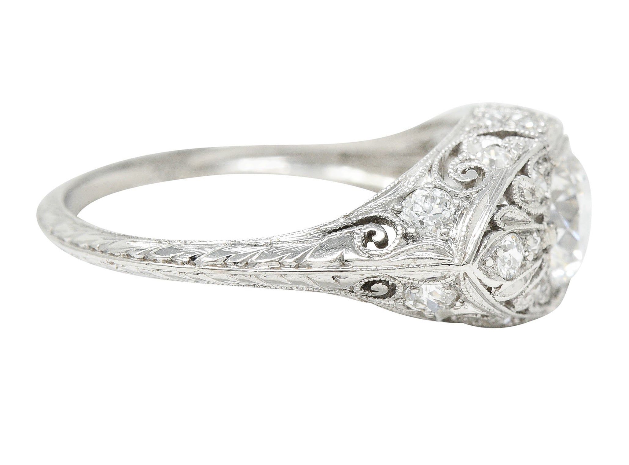 Edwardian 1.30 CTW Diamond Platinum Scrolled Engagement RingRing - Wilson's Estate Jewelry