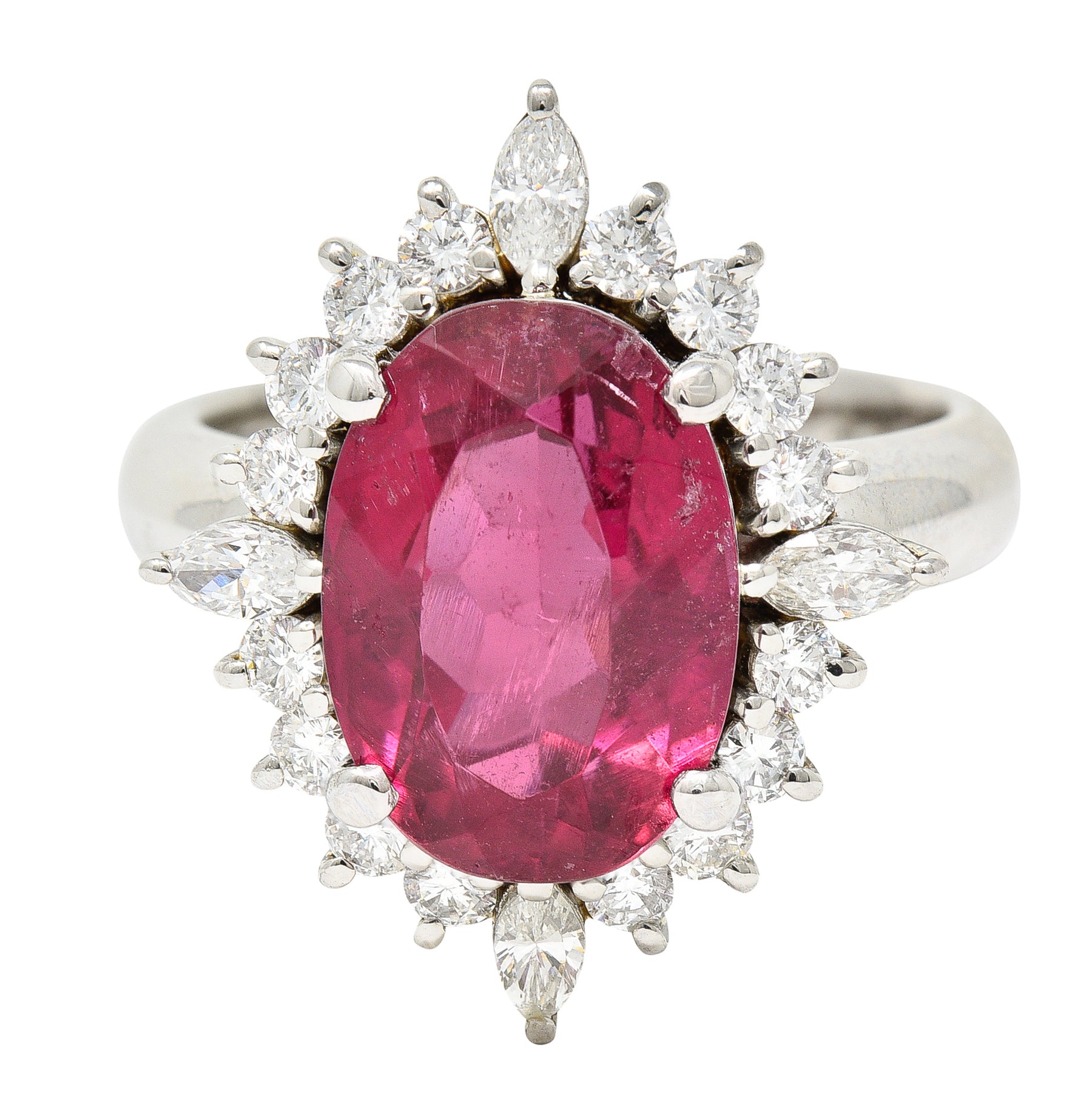 1990's Vintage 5.89 CTW Rubellite Diamond Platinum Cluster Gemstone Ring Wilson's Estate Jewelry