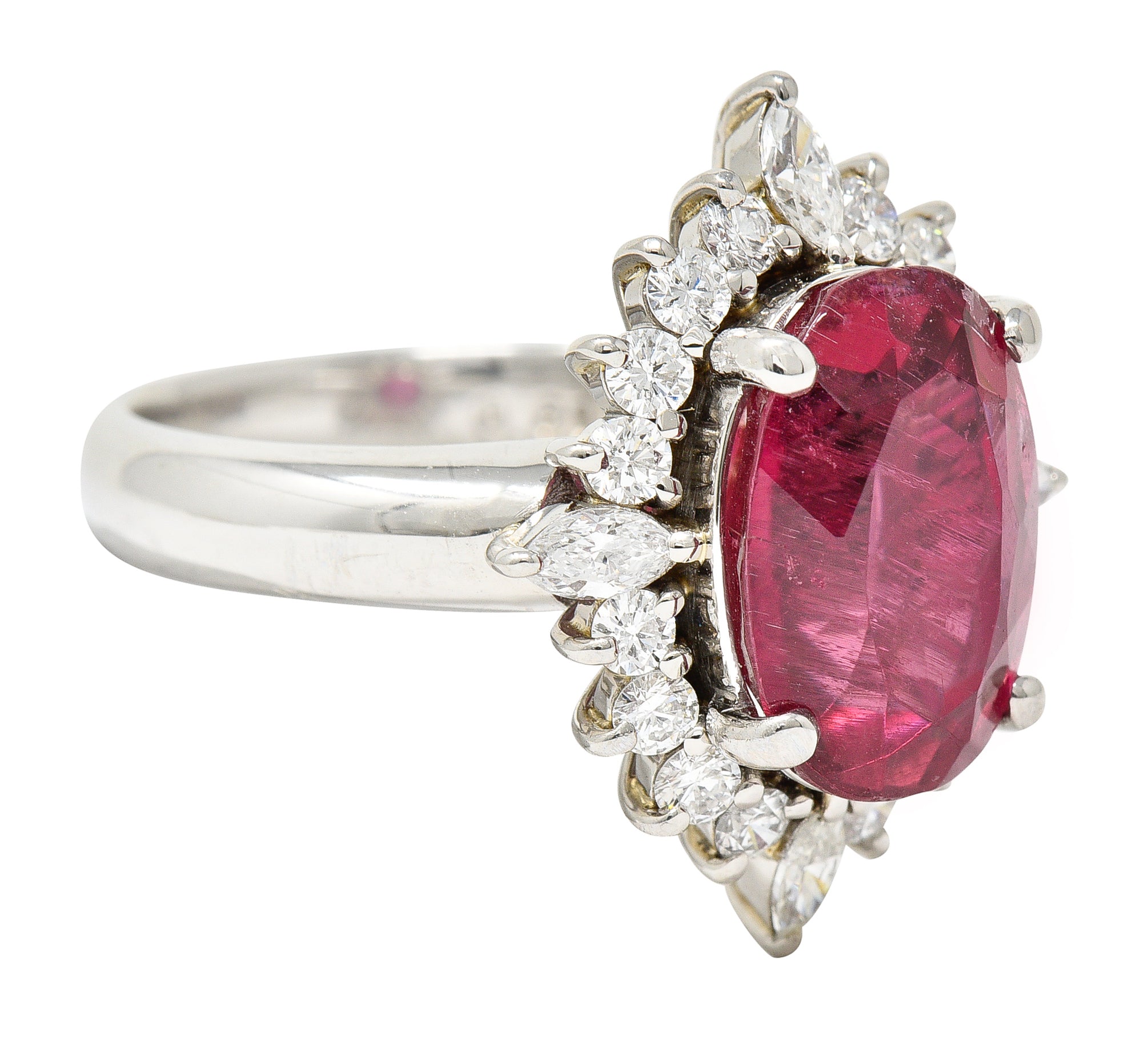 1990's Vintage 5.89 CTW Rubellite Diamond Platinum Cluster Gemstone Ring Wilson's Estate Jewelry