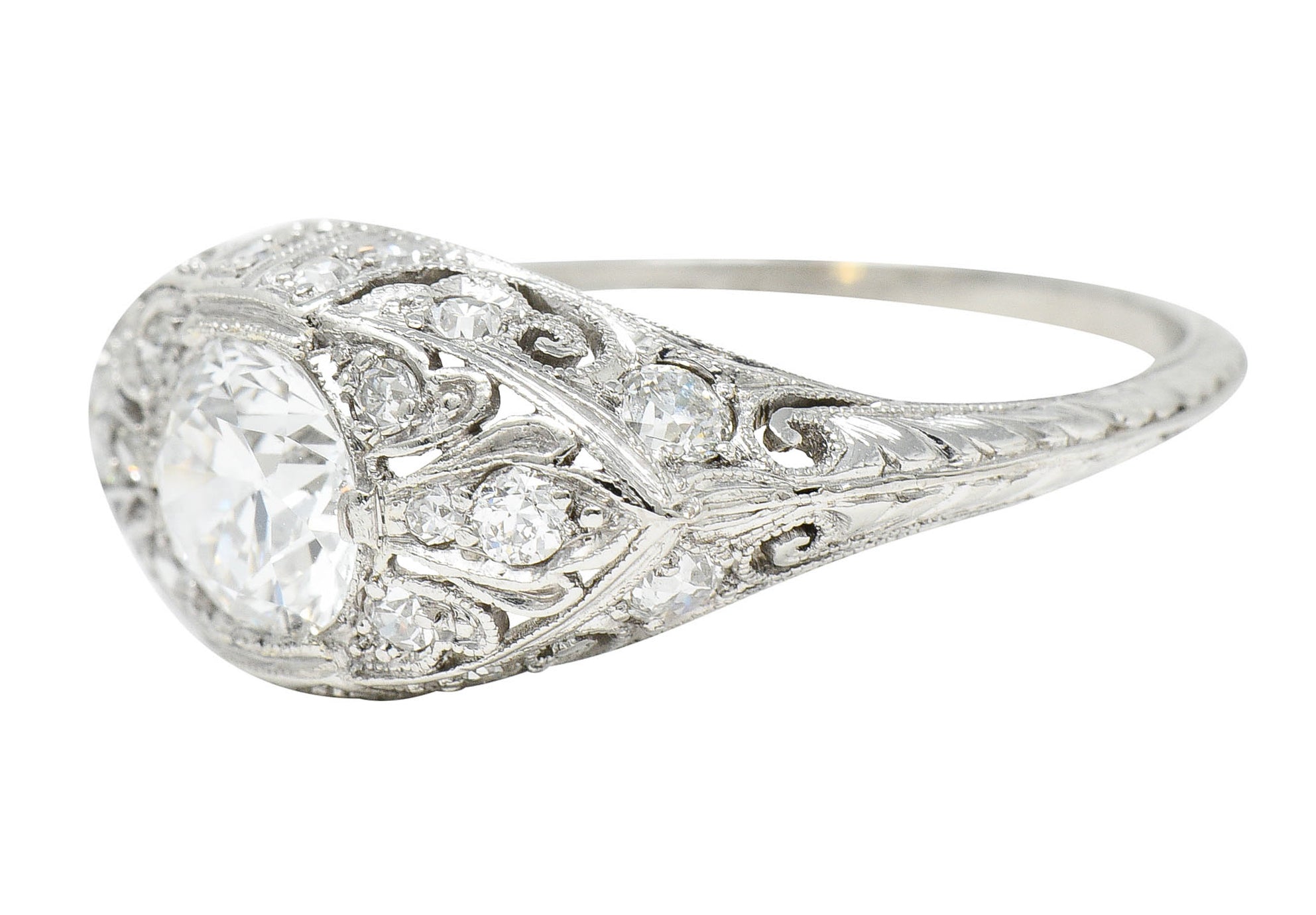 Edwardian 1.30 CTW Diamond Platinum Scrolled Engagement RingRing - Wilson's Estate Jewelry