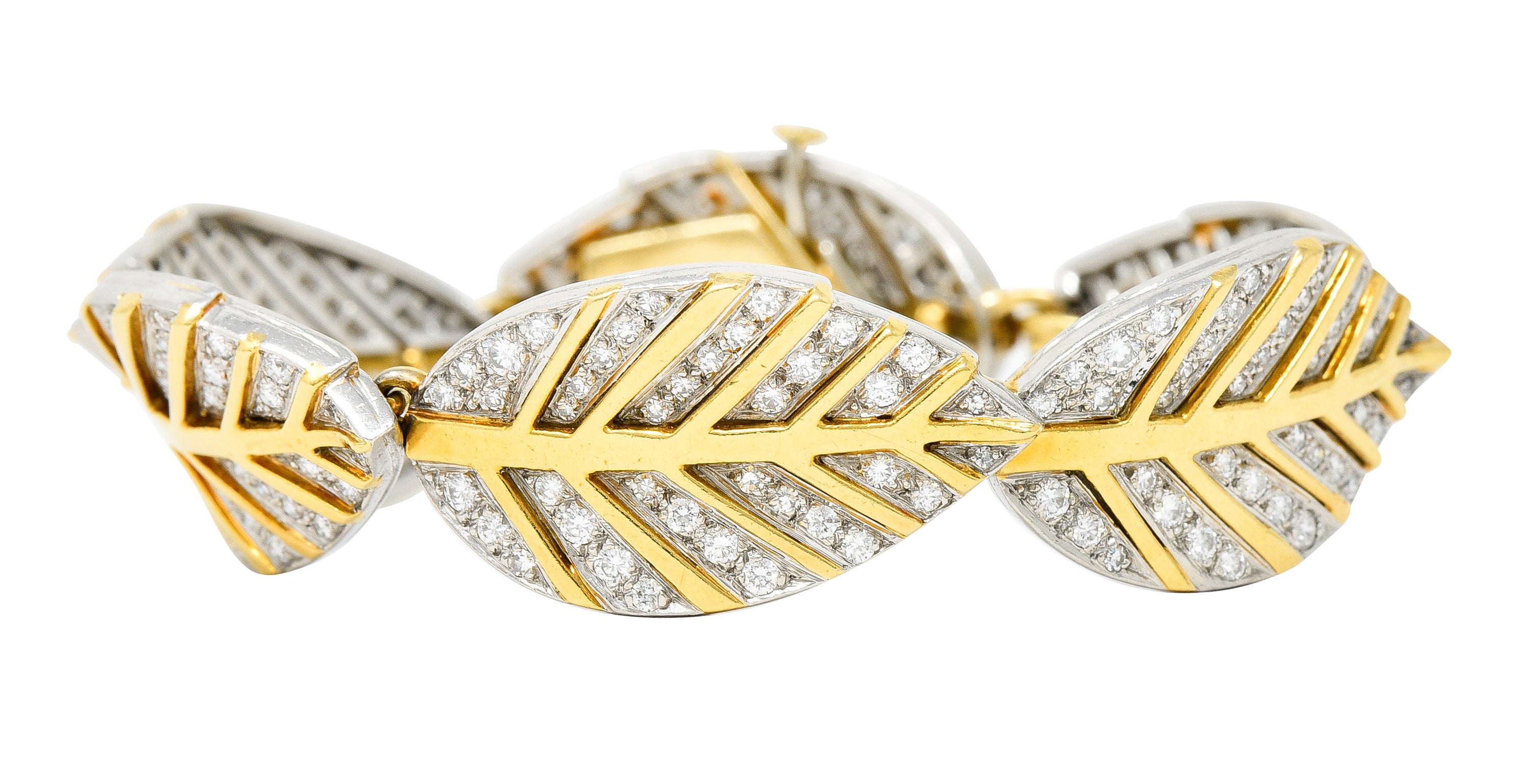 .11111 Tiffany & Co. Angela Cummings Diamond 18 Karat Gold Platinum Leaf Link Braceletbracelet - Wilson's Estate Jewelry