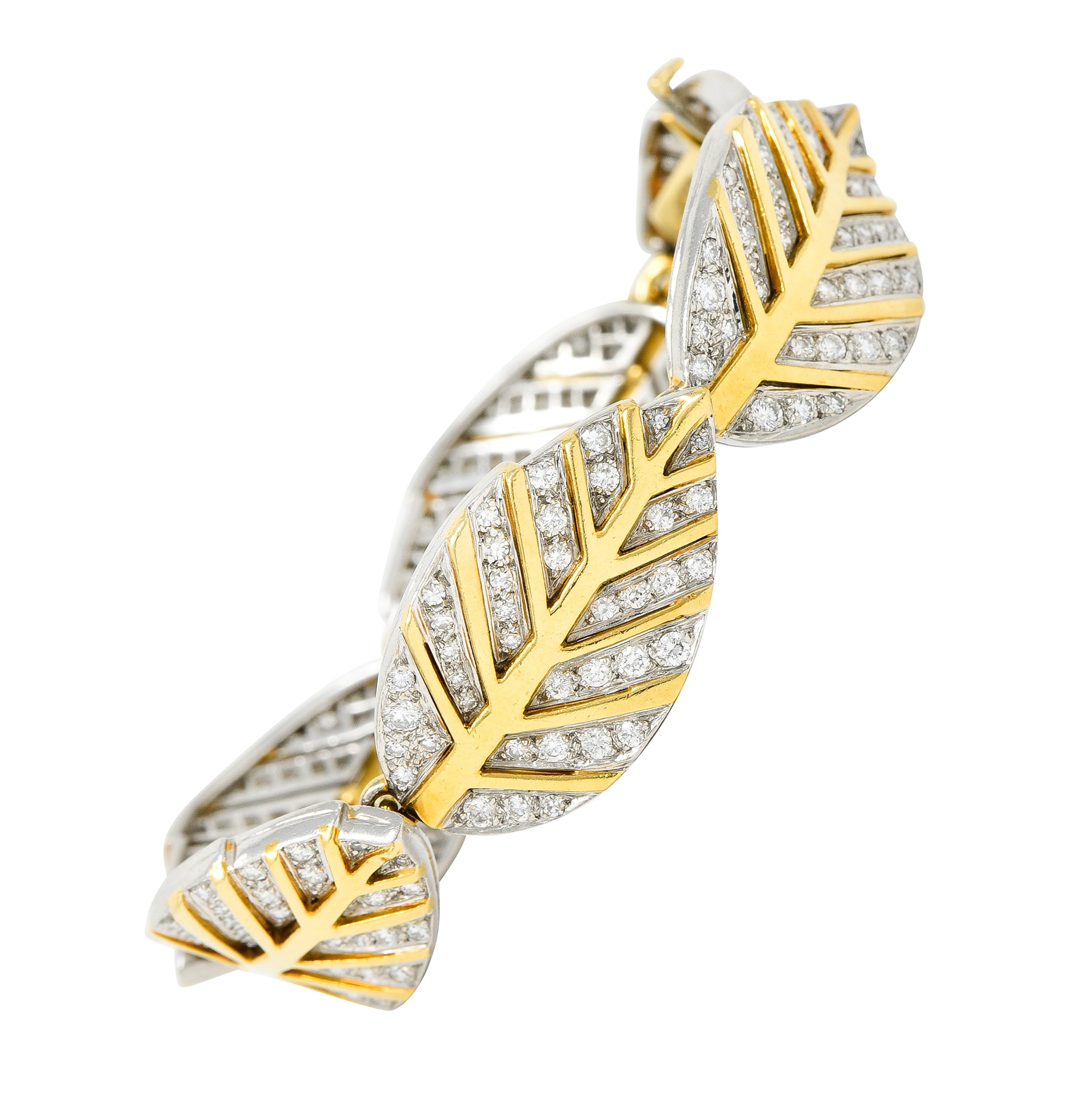 .11111 Tiffany & Co. Angela Cummings Diamond 18 Karat Gold Platinum Leaf Link Braceletbracelet - Wilson's Estate Jewelry