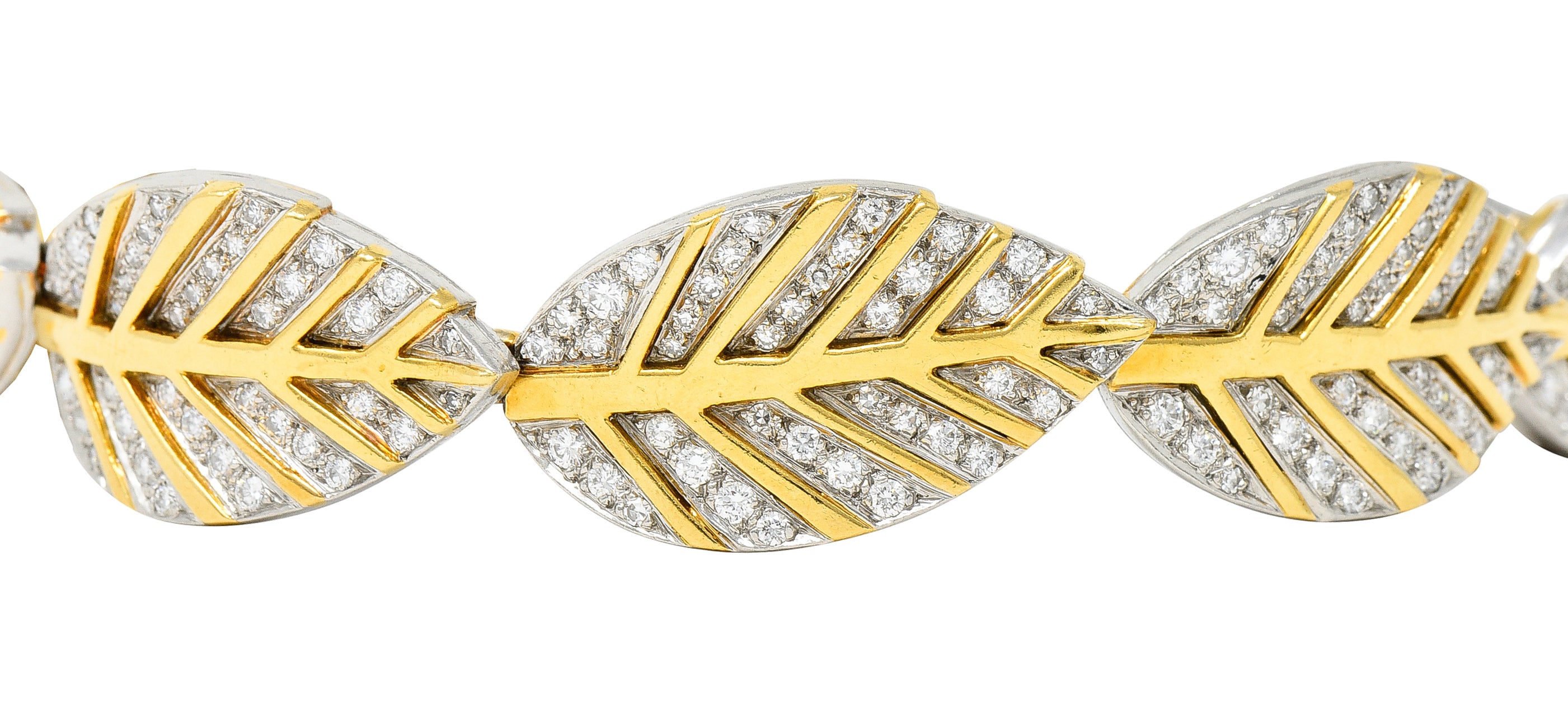 .11111 Tiffany & Co. Angela Cummings Diamond 18 Karat Gold Platinum Leaf Link Braceletbracelet - Wilson's Estate Jewelry