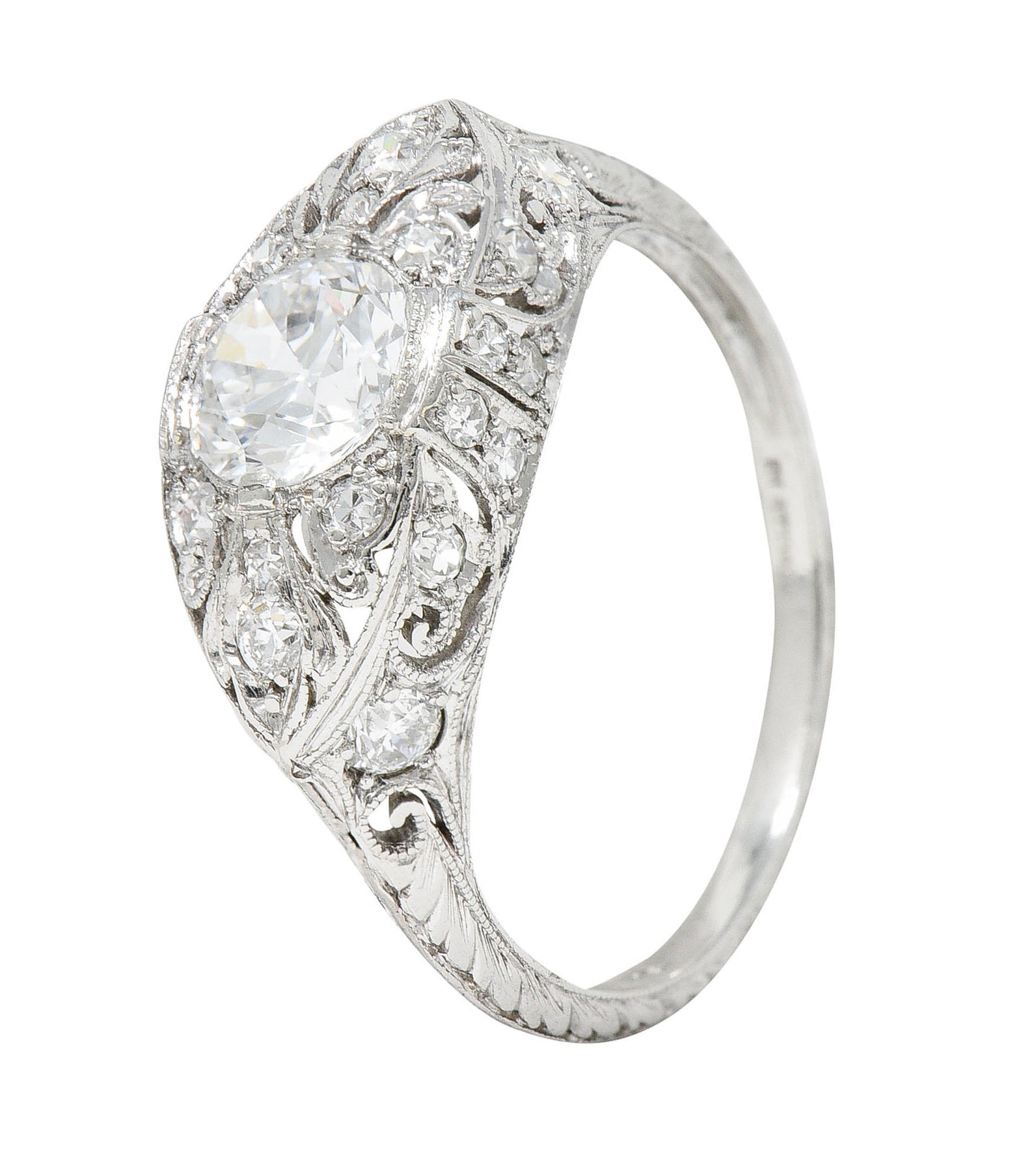 Edwardian 1.30 CTW Diamond Platinum Scrolled Engagement RingRing - Wilson's Estate Jewelry