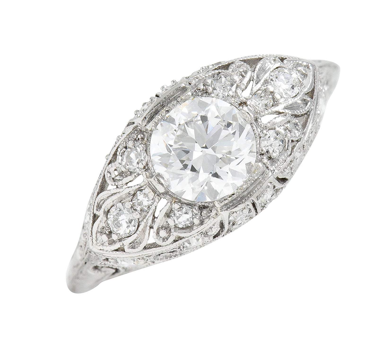 Edwardian 1.30 CTW Diamond Platinum Scrolled Engagement RingRing - Wilson's Estate Jewelry