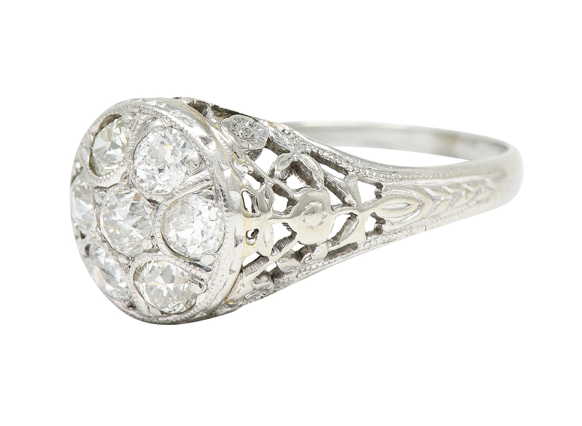 Art Deco 0.80 CTW Diamond 18 Karat White Gold Cluster Engagement RingRing - Wilson's Estate Jewelry