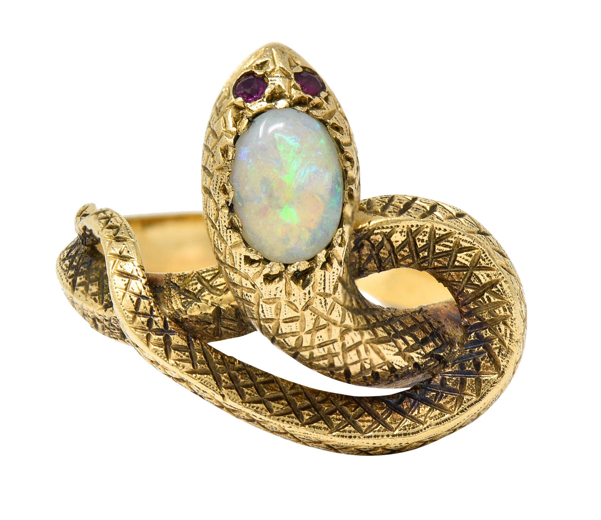 Victorian Opal Ruby 14 Karat Gold Snake Band RingRing - Wilson's Estate Jewelry