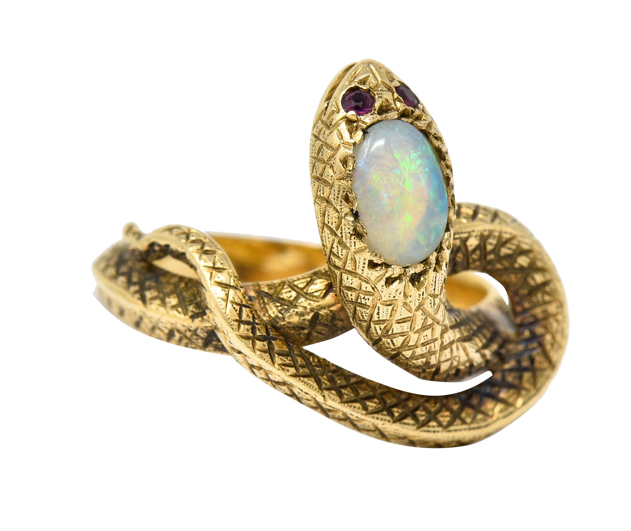 Victorian Opal Ruby 14 Karat Gold Snake Band RingRing - Wilson's Estate Jewelry